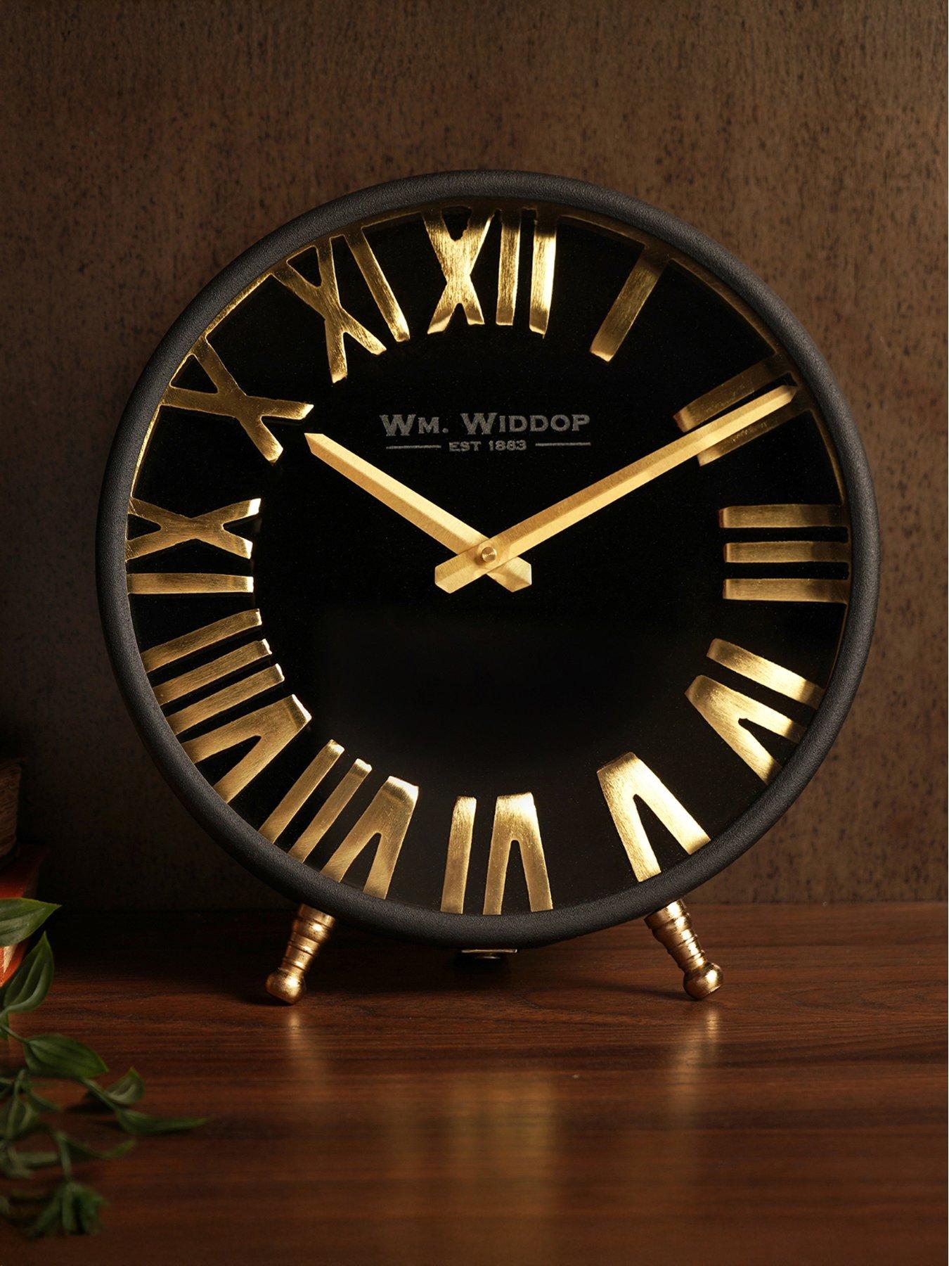 Image 1 of 7 of Hestia Black &amp; Gold Table Clock - 25cm