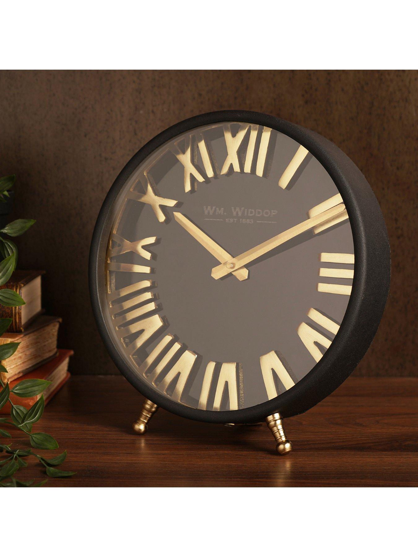 Image 6 of 7 of Hestia Black &amp; Gold Table Clock - 25cm