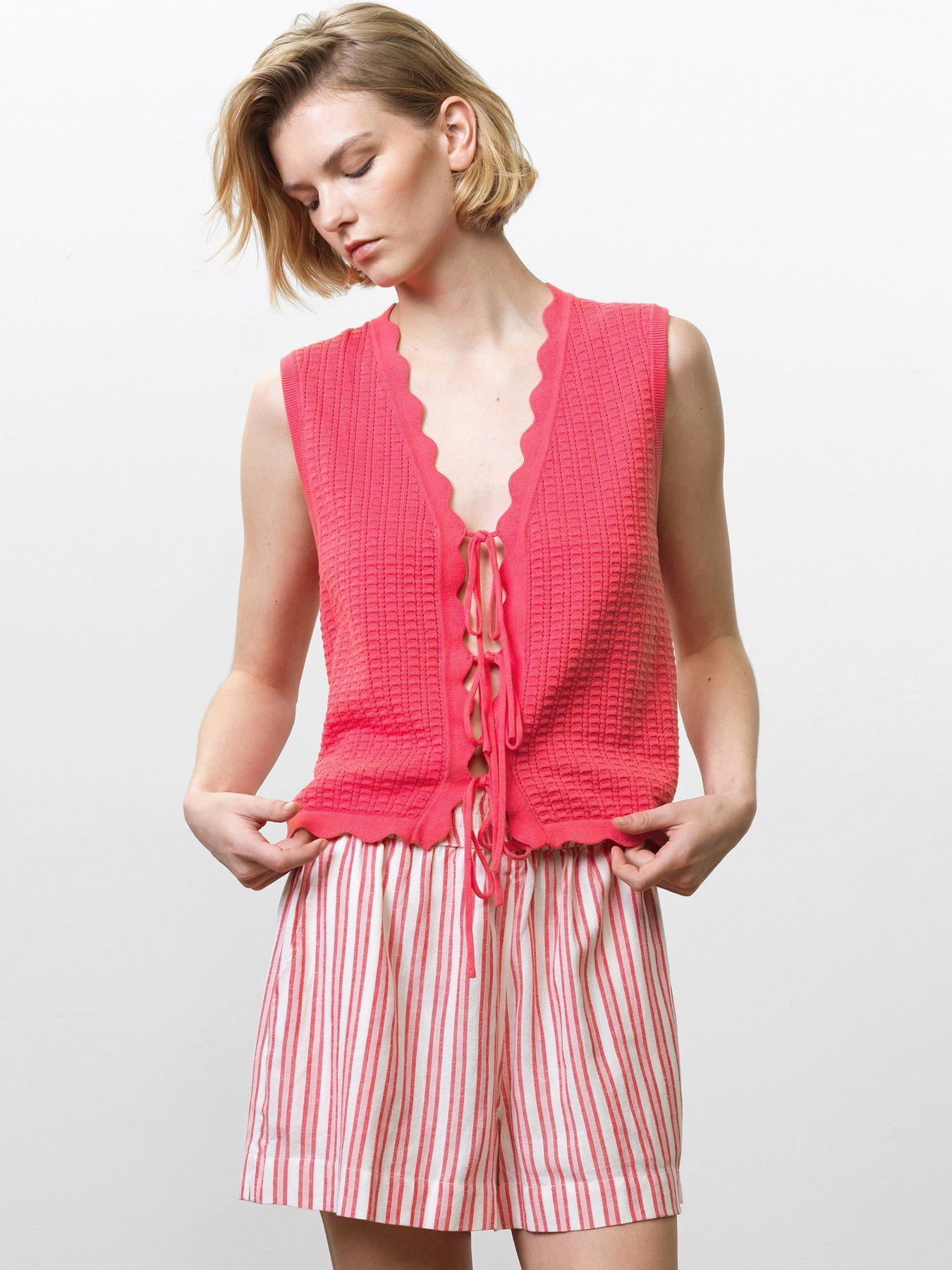French Connection Cotton Waffle Stitch Scalloped Sleeveless Vest