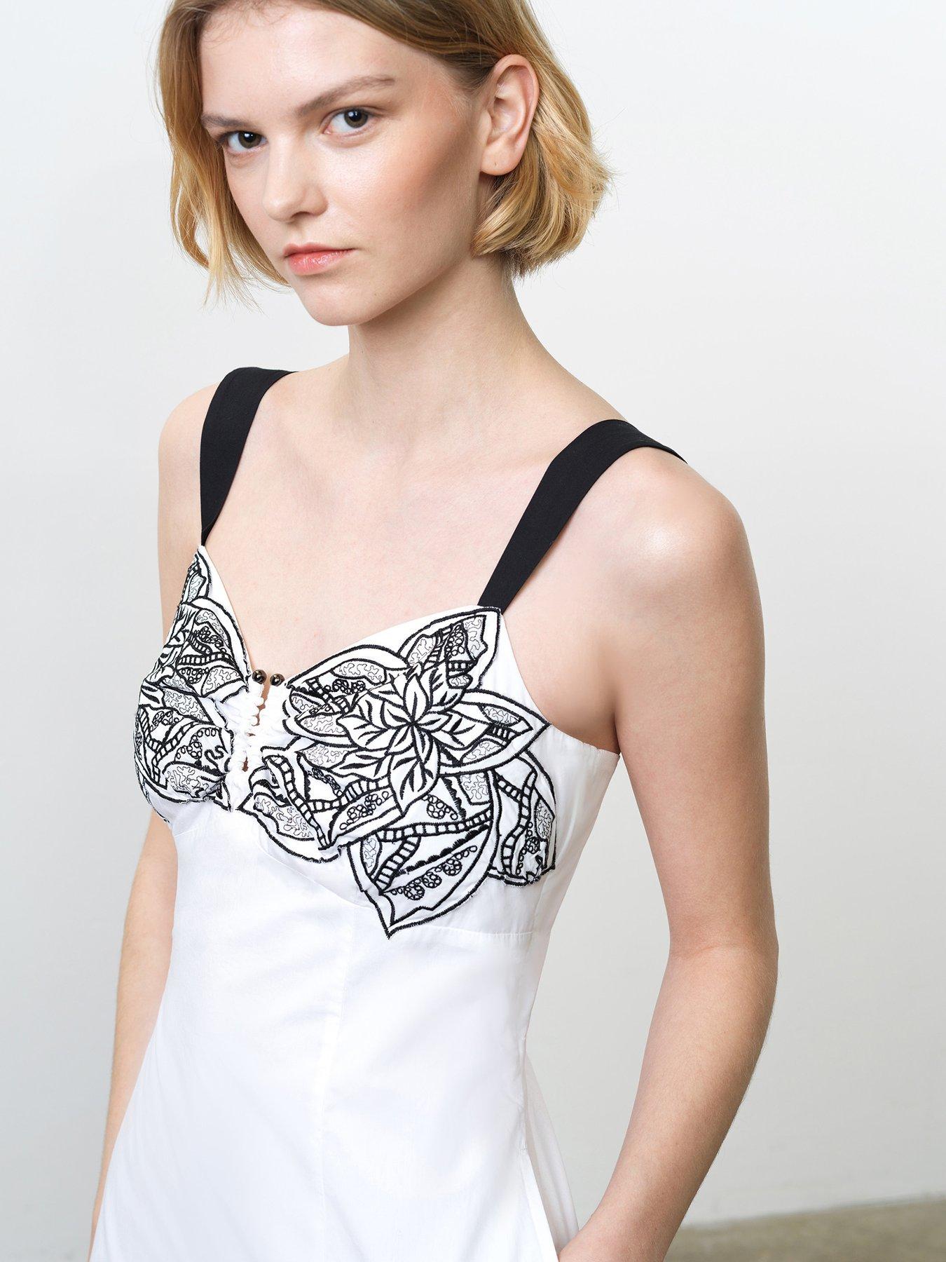 Image 3 of 5 of French Connection Cotton Floral Embroidered Wide Strap Midi Dress