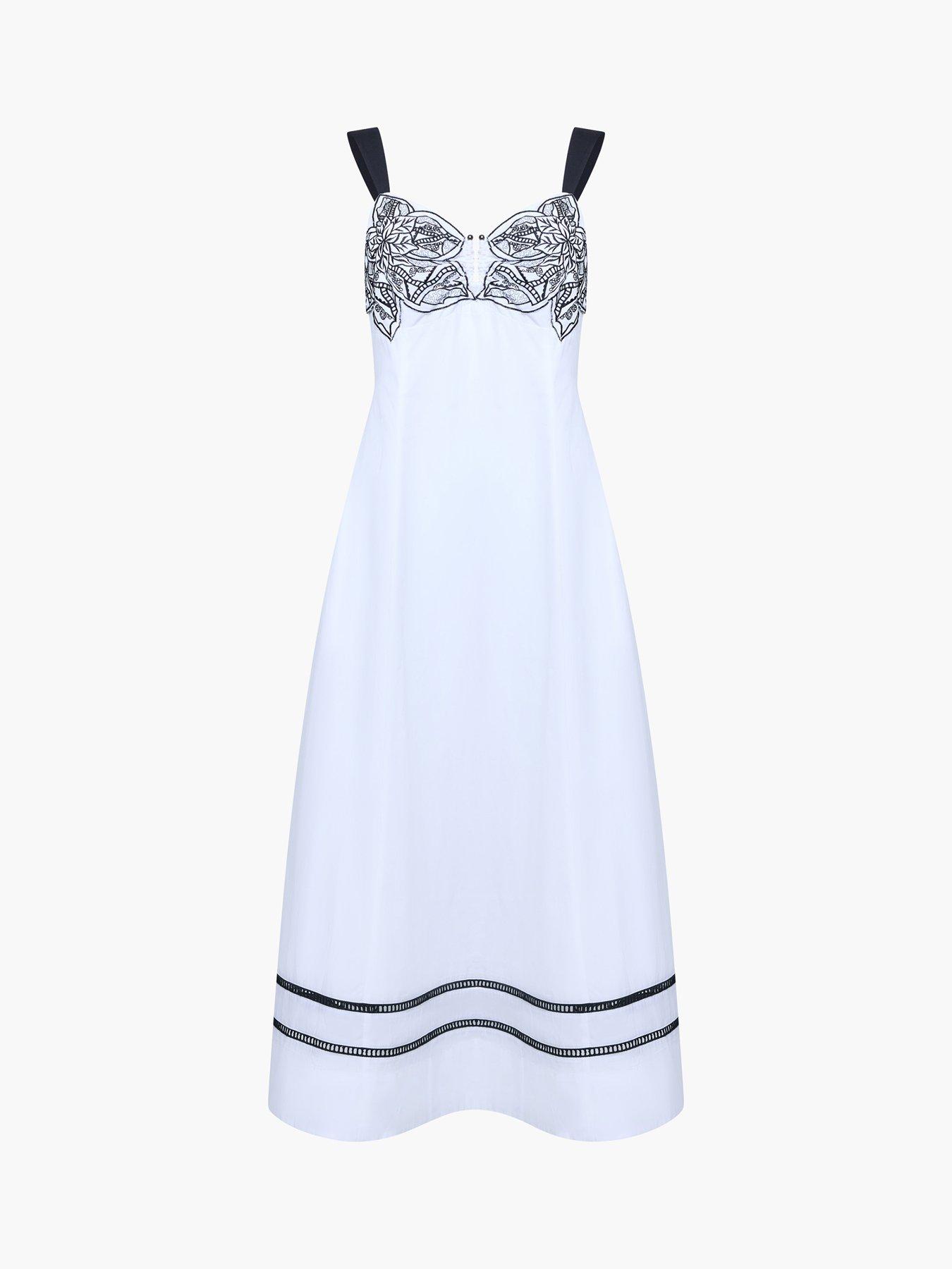 Image 5 of 5 of French Connection Cotton Floral Embroidered Wide Strap Midi Dress