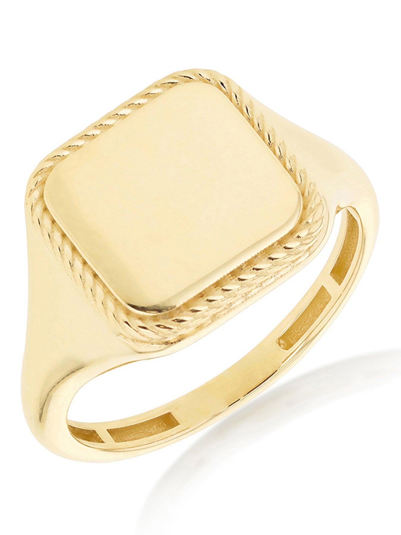 The Love Collection 9ct Yellow Gold Square Twisted Rope Frame Signet Center Ring