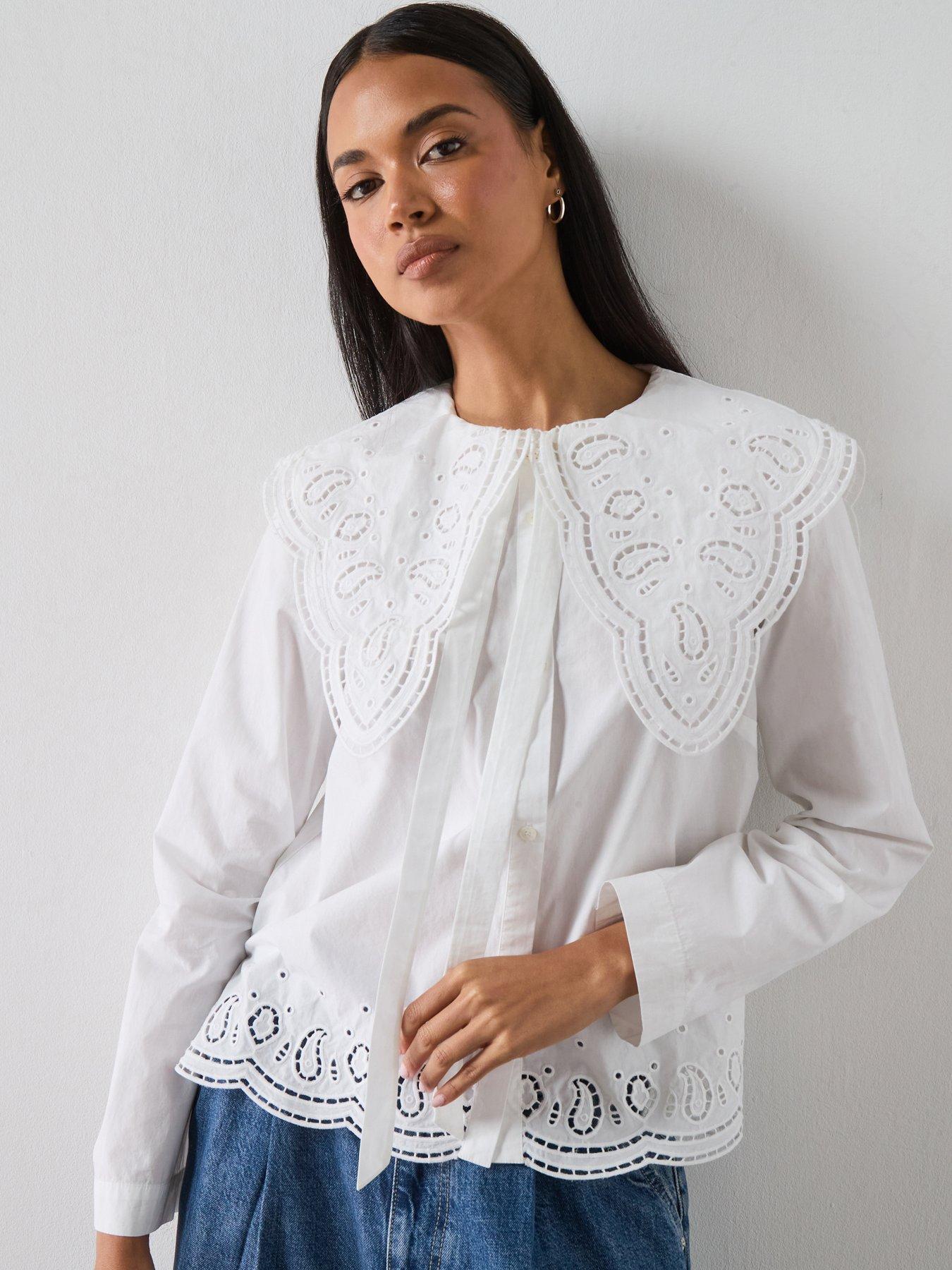 AllSaints Marie Broderie Anglaise Shirt, White, Size 16, Women
