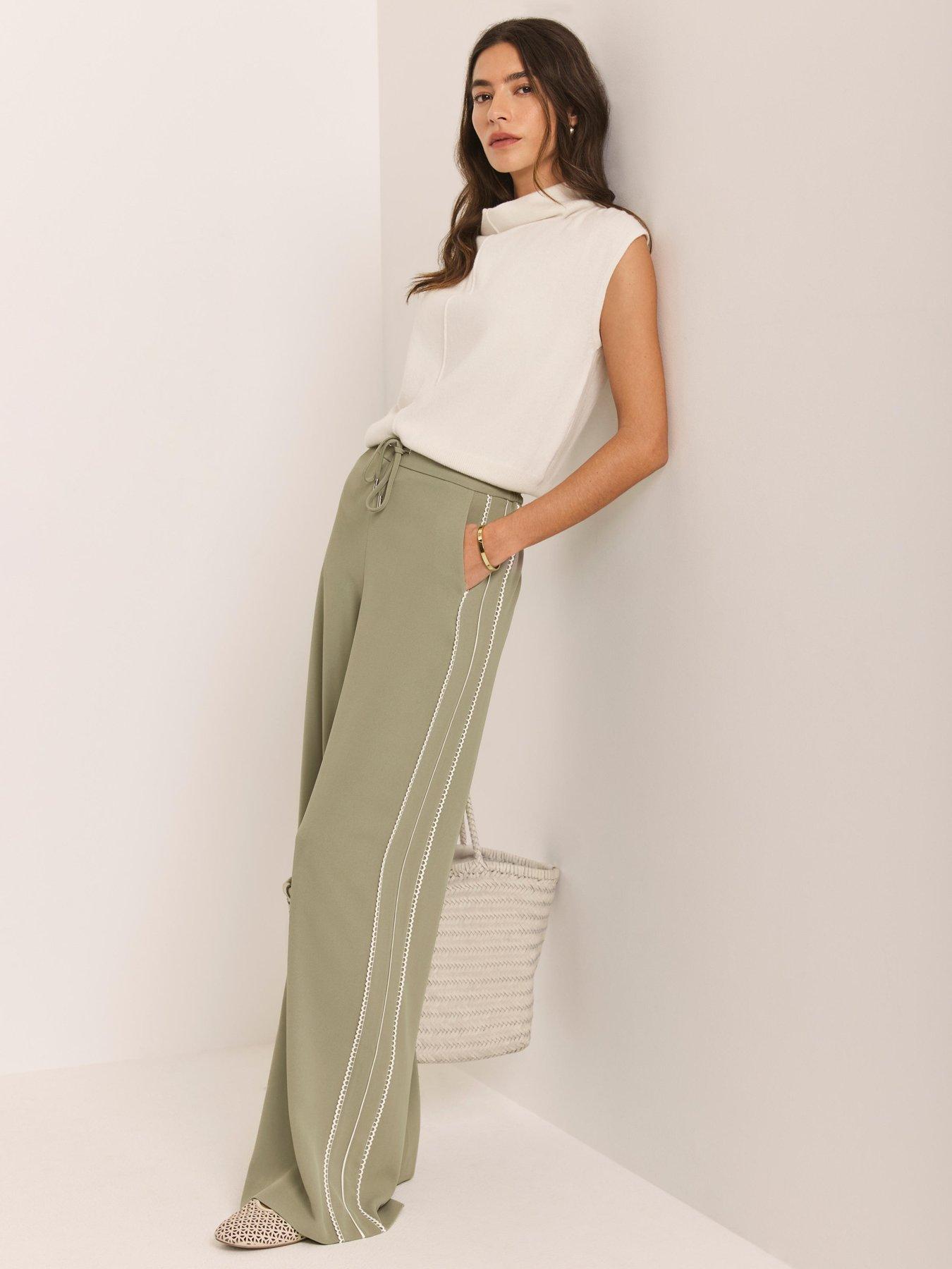 Image 1 of 6 of Mint Velvet Scallop Stripe Trousers - Khaki