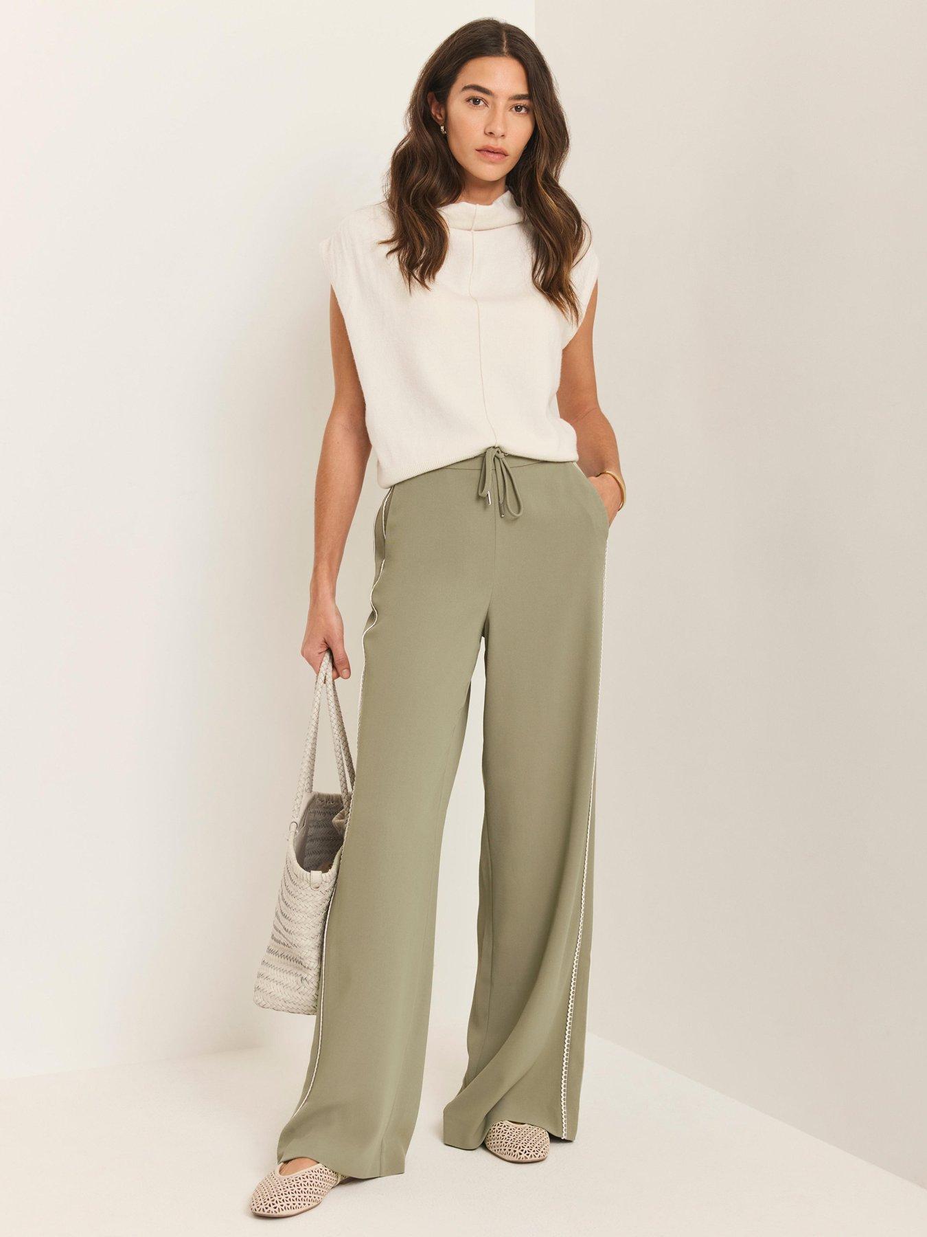 Image 2 of 6 of Mint Velvet Scallop Stripe Trousers - Khaki