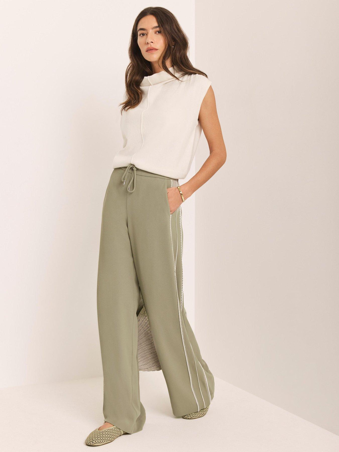 Image 3 of 6 of Mint Velvet Scallop Stripe Trousers - Khaki