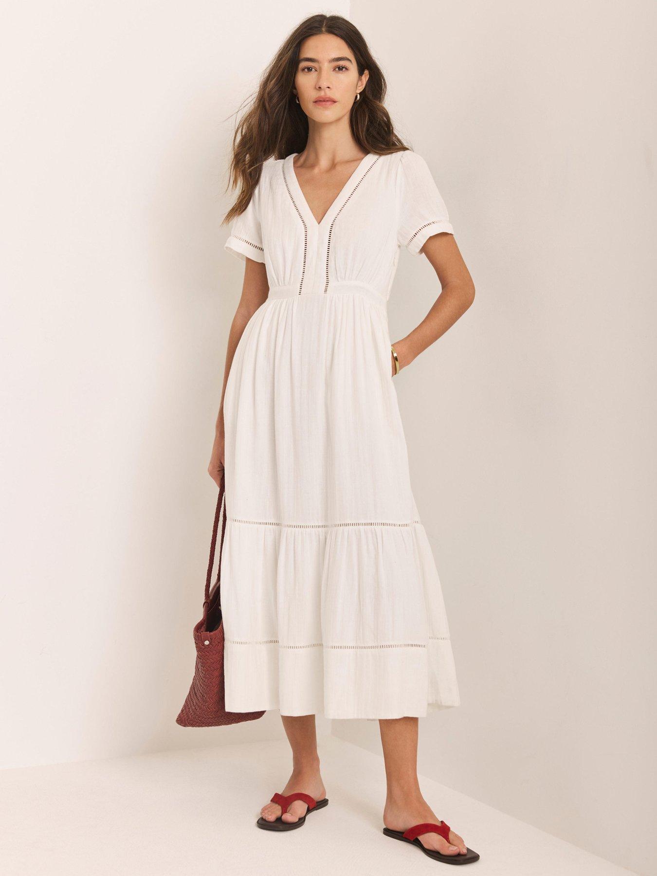 Mint Velvet Ivory Cotton Gauze Midi Dress - White