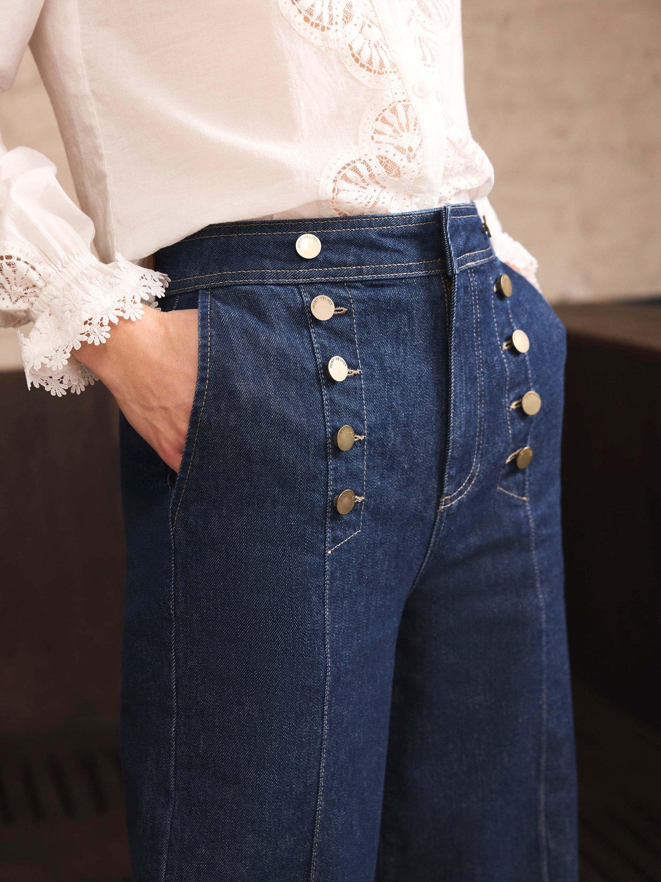 Image 4 of 6 of Mint Velvet Dark Indigo Button Front Jeans - Blue