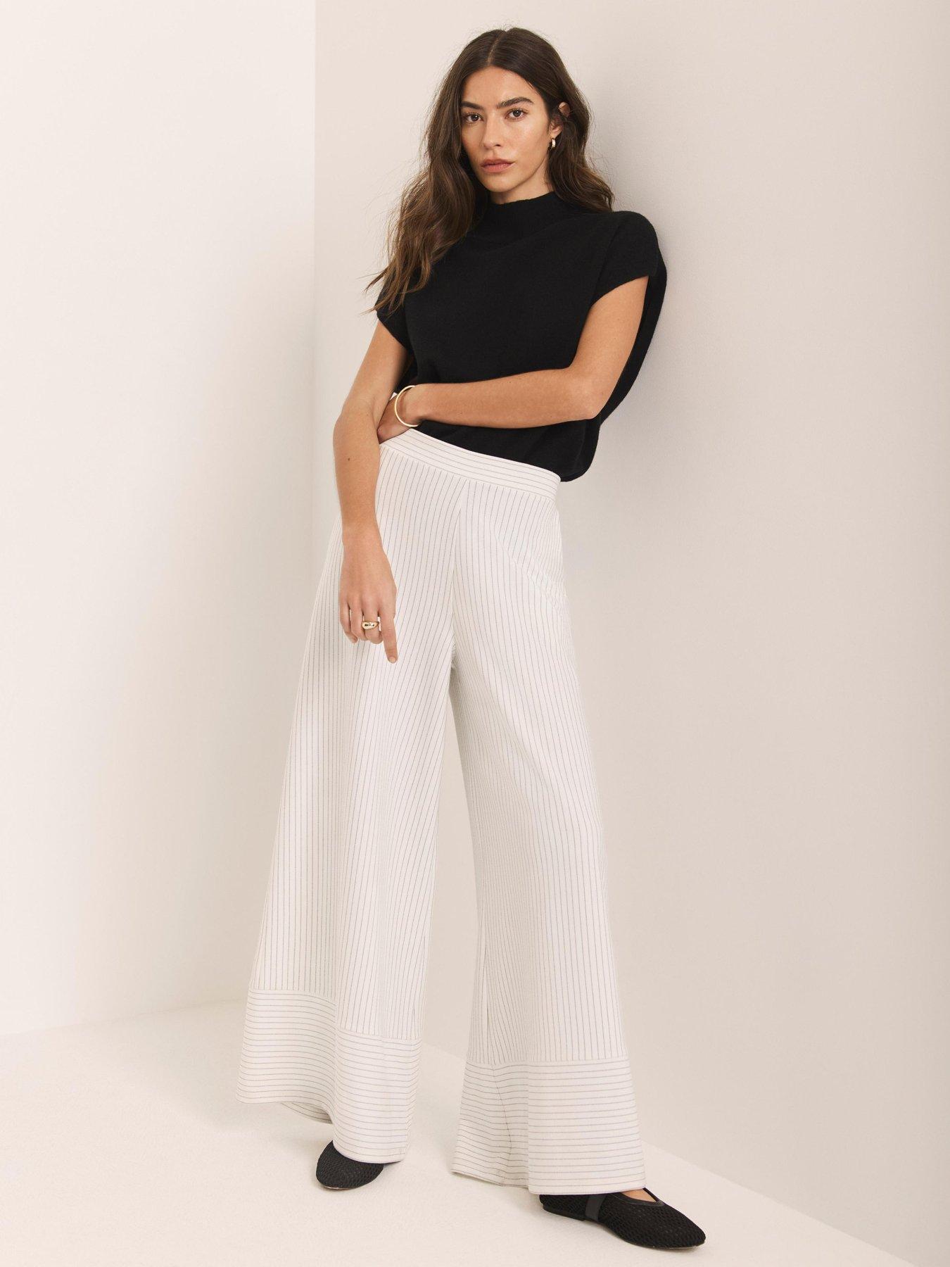 Mint Velvet Cream Pinstripe Wide Trousers