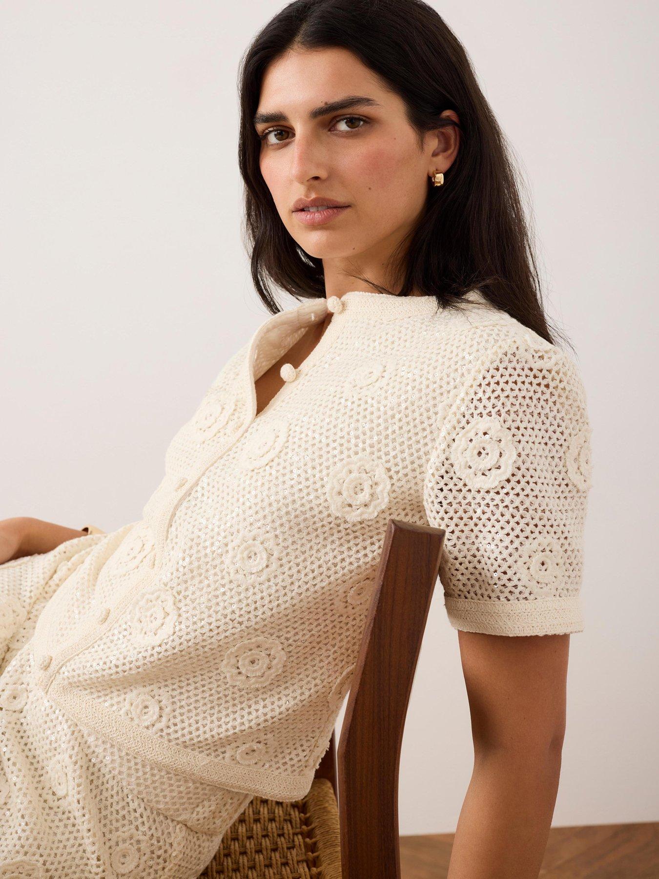 Image 3 of 6 of Mint Velvet Sequin Flower Top - Neutral