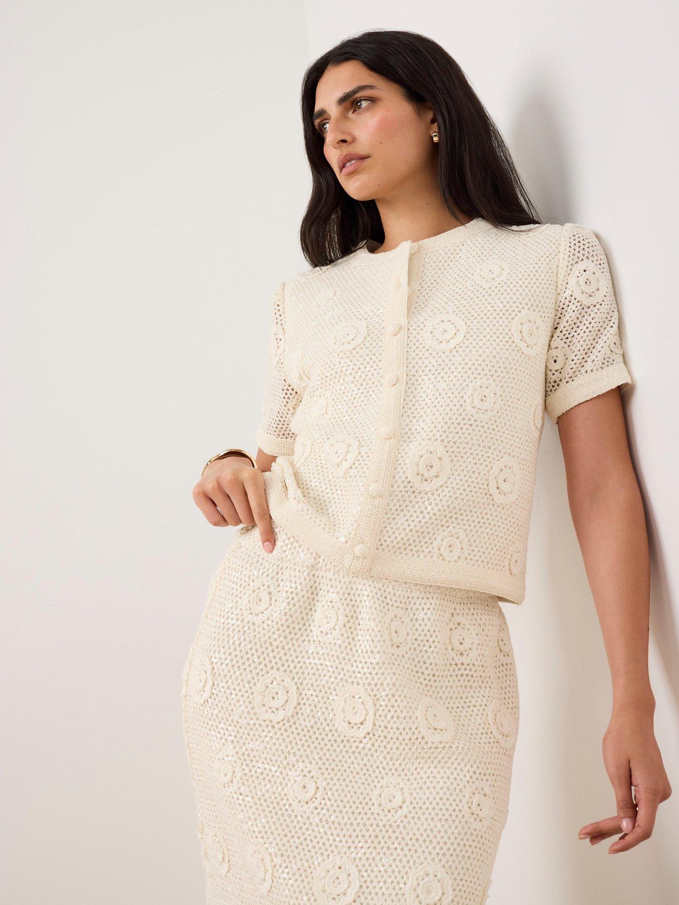 Image 4 of 6 of Mint Velvet Sequin Flower Top - Neutral