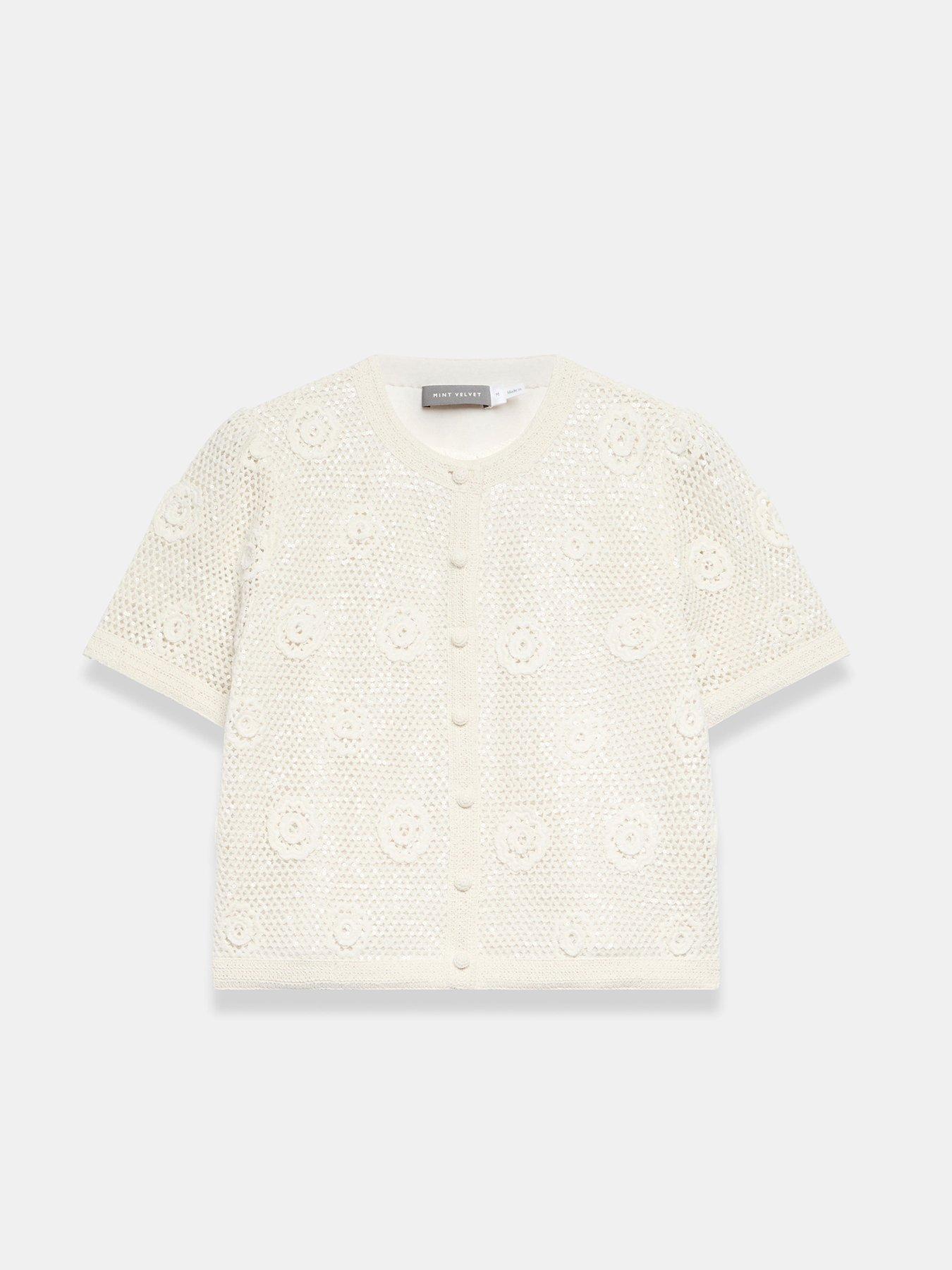 Image 5 of 6 of Mint Velvet Sequin Flower Top - Neutral