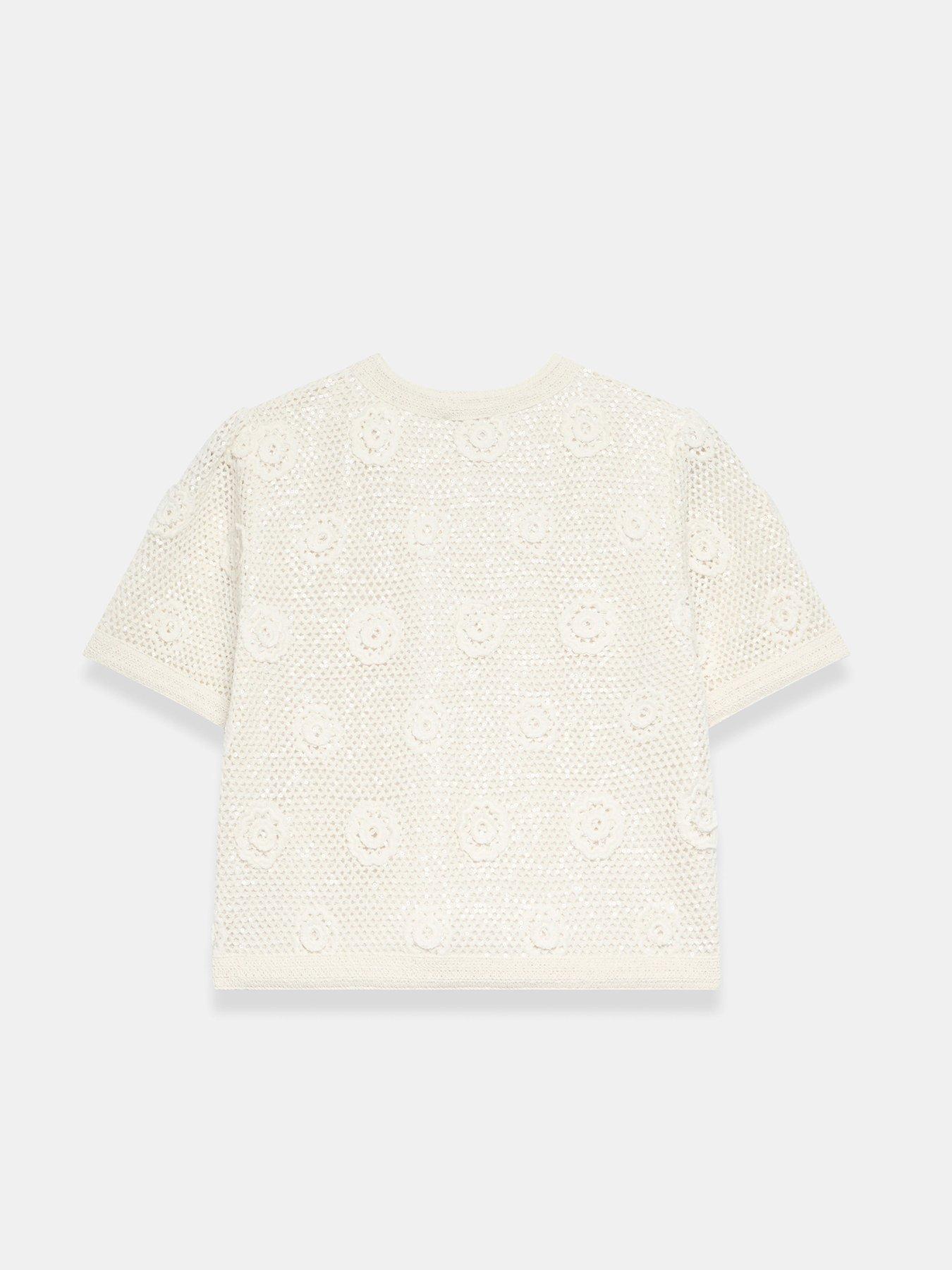 Image 6 of 6 of Mint Velvet Sequin Flower Top - Neutral