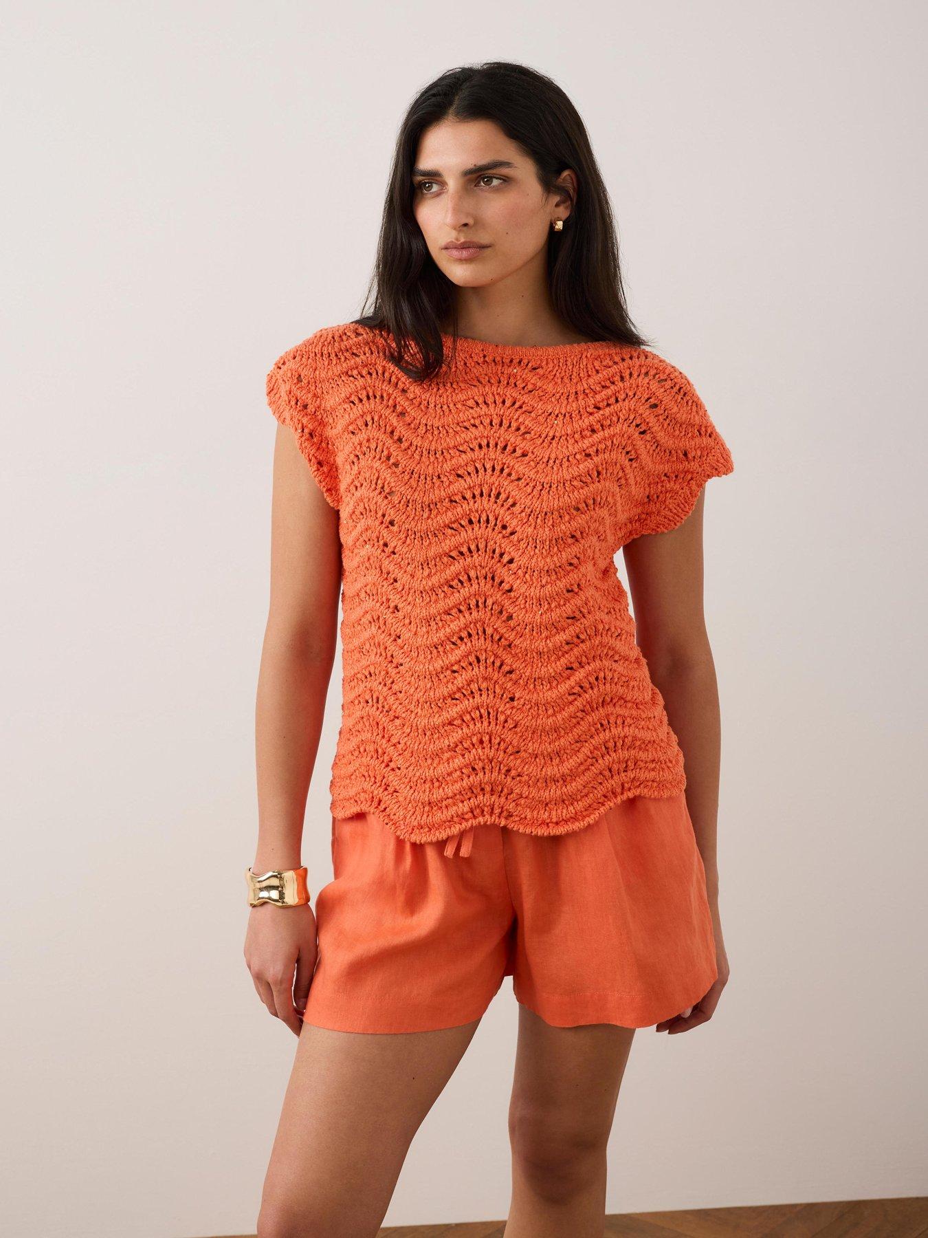 Image 1 of 6 of Mint Velvet Sparkle Stitch Top - Orange