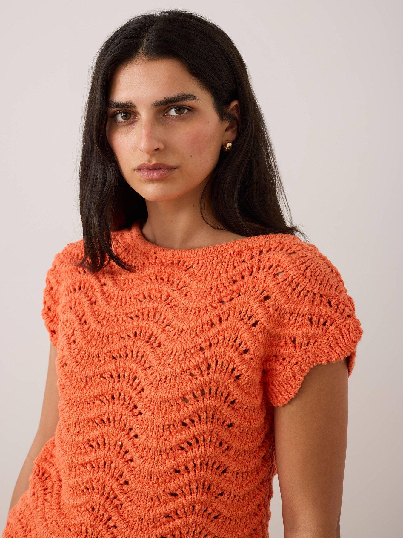 Image 3 of 6 of Mint Velvet Sparkle Stitch Top - Orange