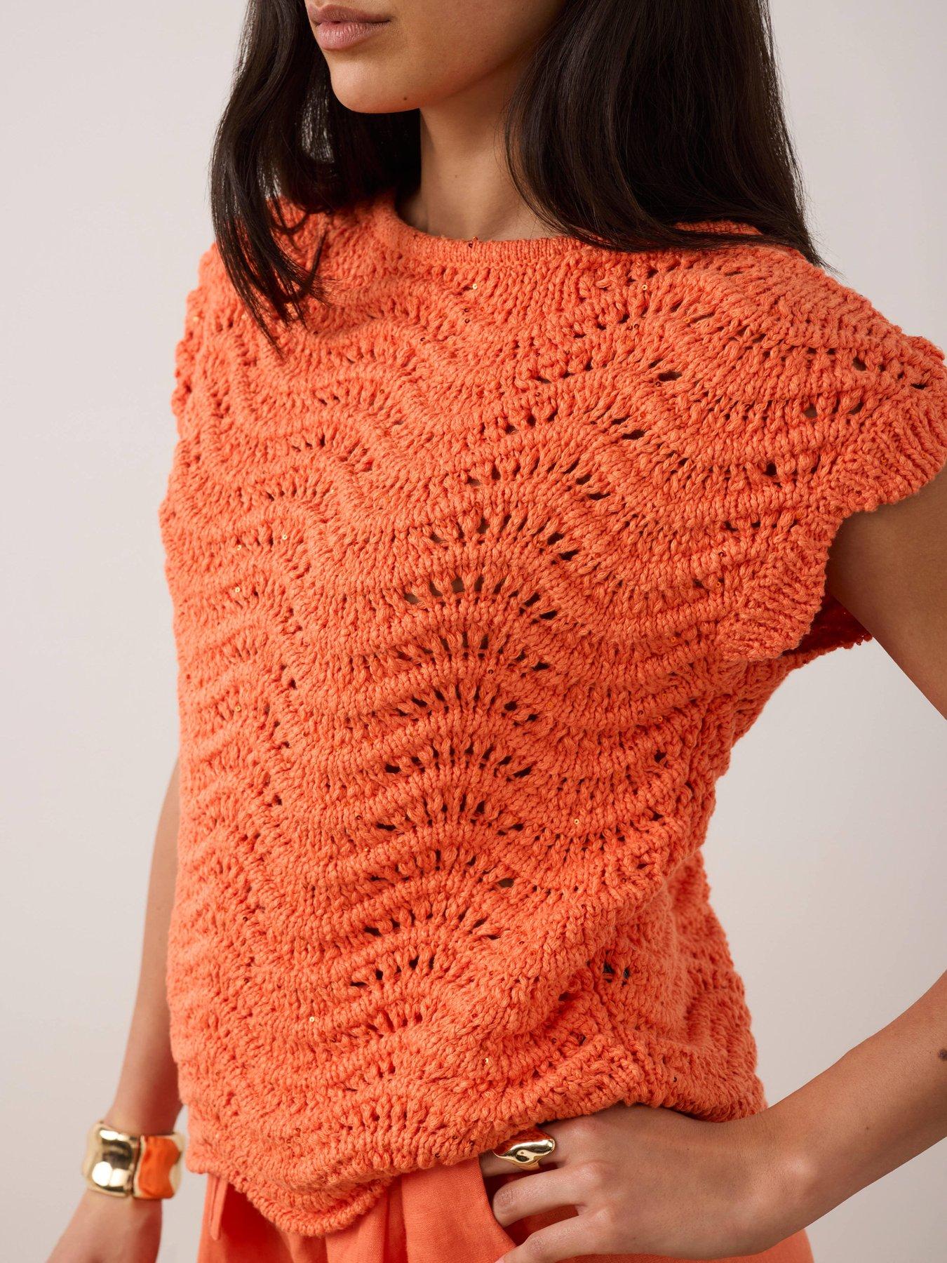 Image 4 of 6 of Mint Velvet Sparkle Stitch Top - Orange