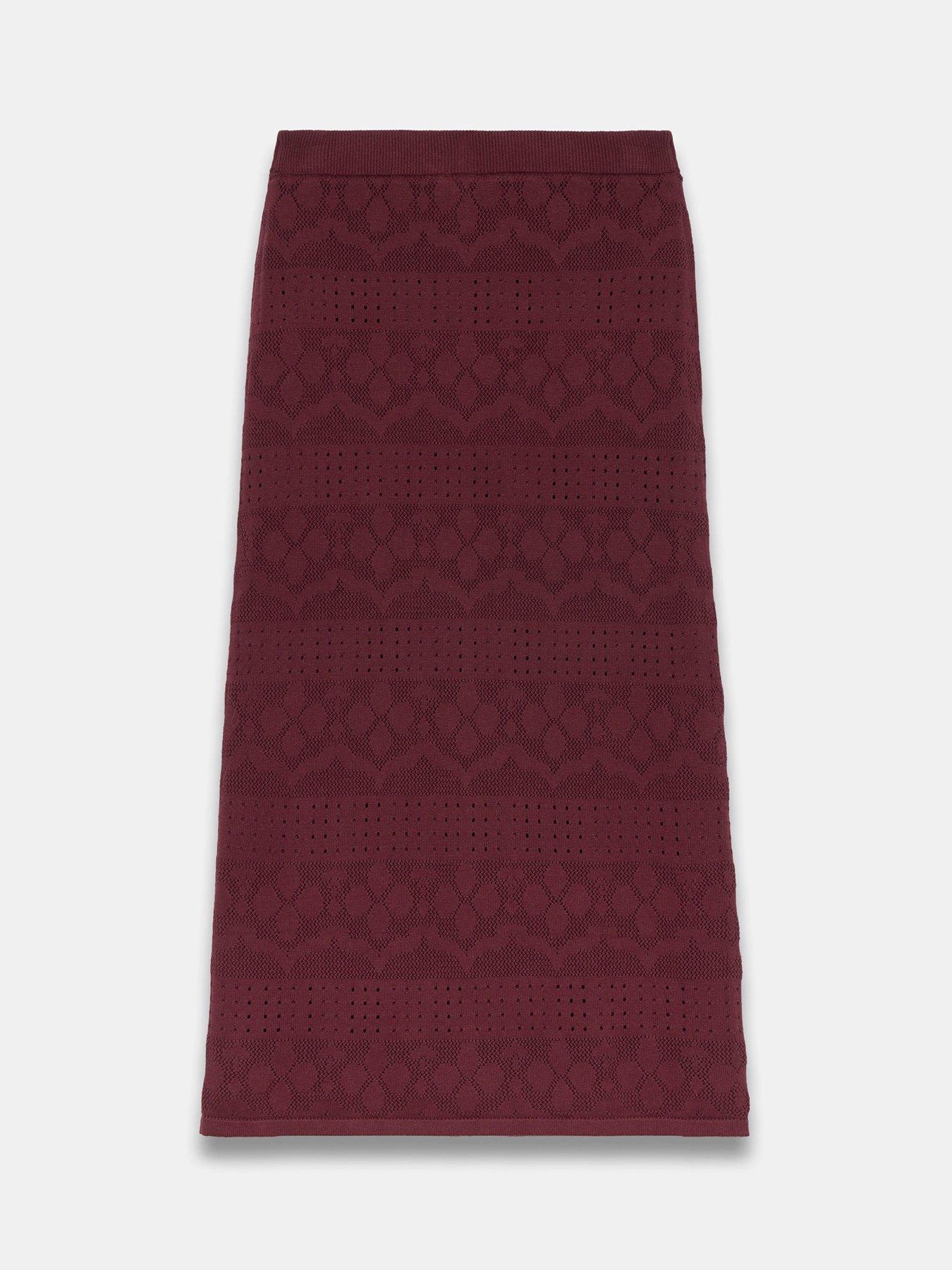 Image 5 of 6 of Mint Velvet Pointelle Knit Skirt - Burgundy