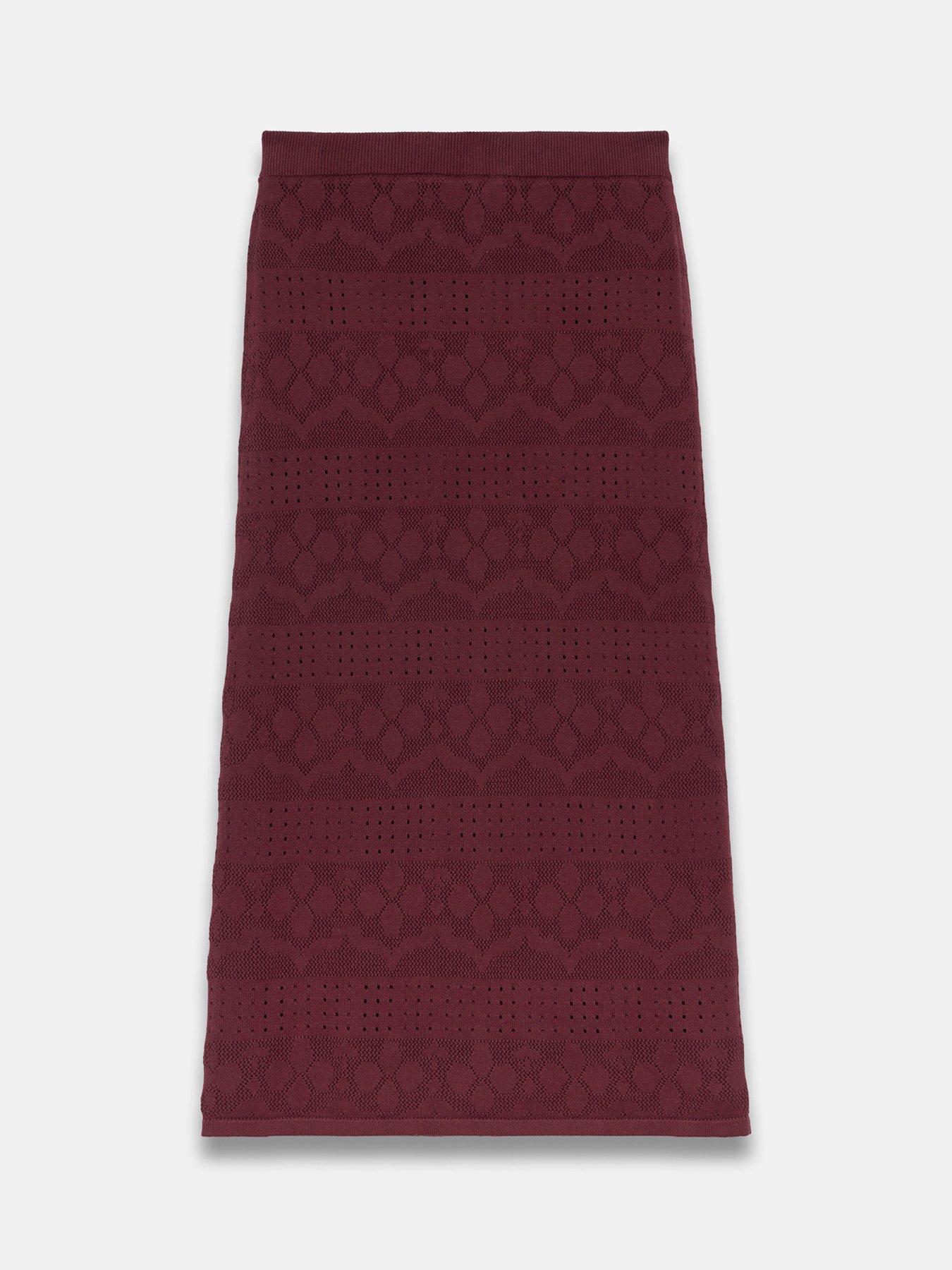 Image 6 of 6 of Mint Velvet Pointelle Knit Skirt - Burgundy
