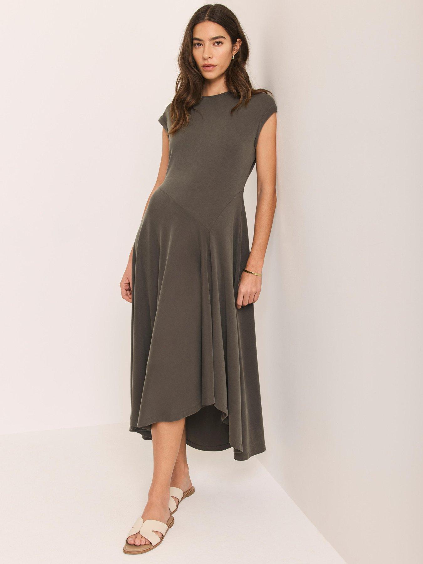 Mint Velvet Asymmetric Jersey Dress - Khaki