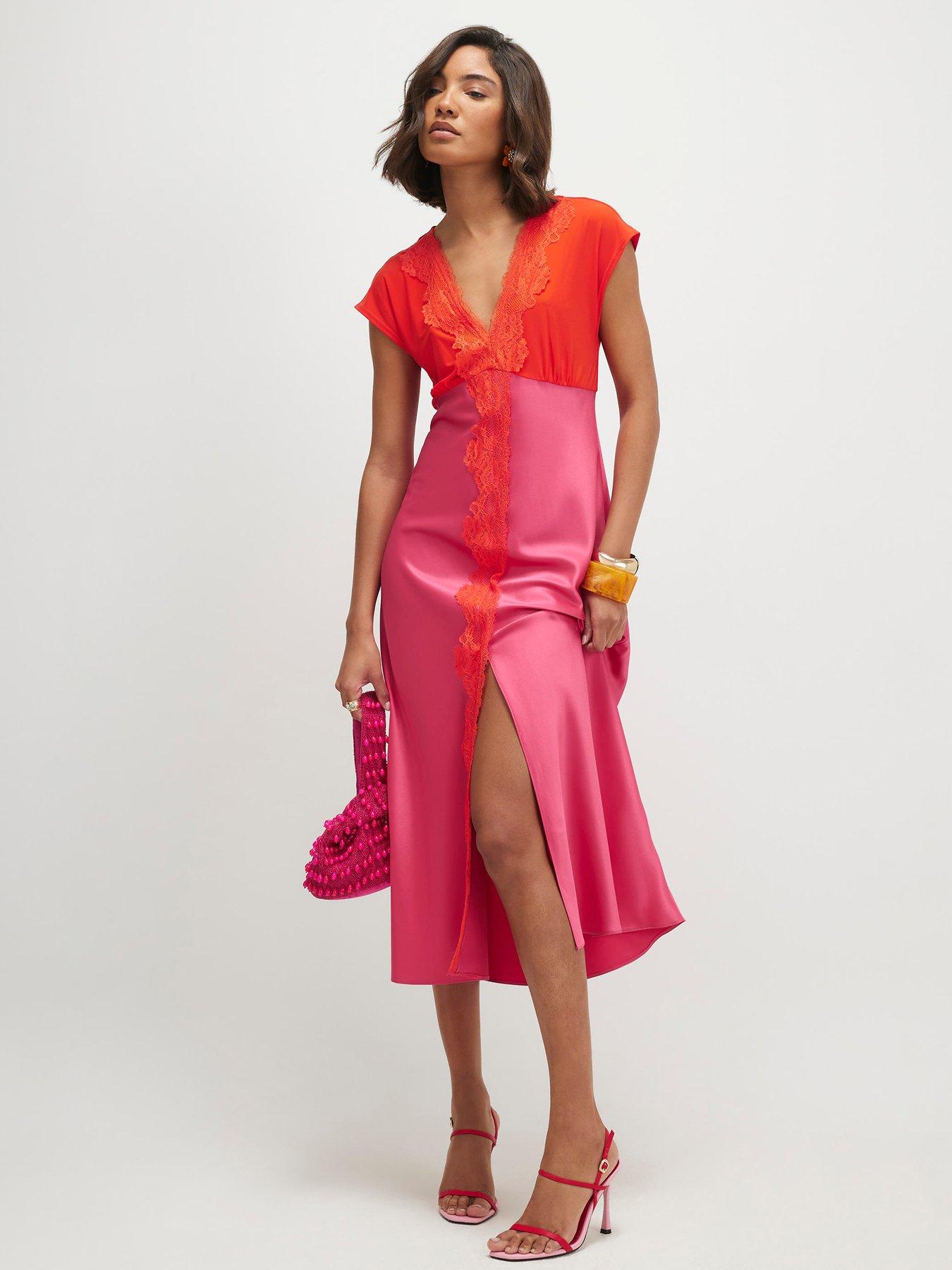 river island red lace dress Womens River Island Pink Lace Hybrid Drape Maxi Dress M (US 8-10)