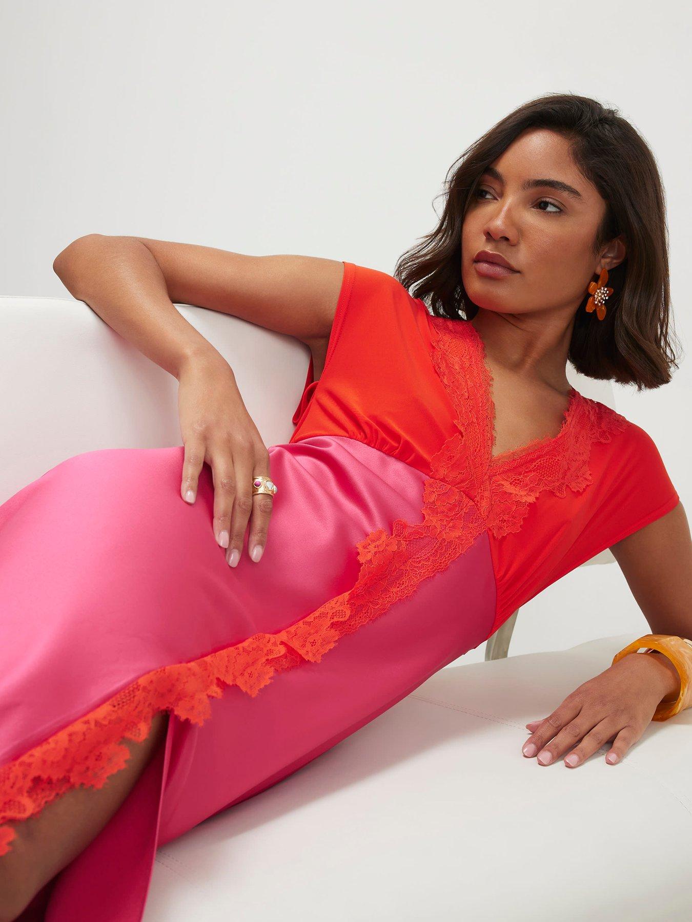 river island pink satin dress Pink Satin One Shoulder Maxi Dress