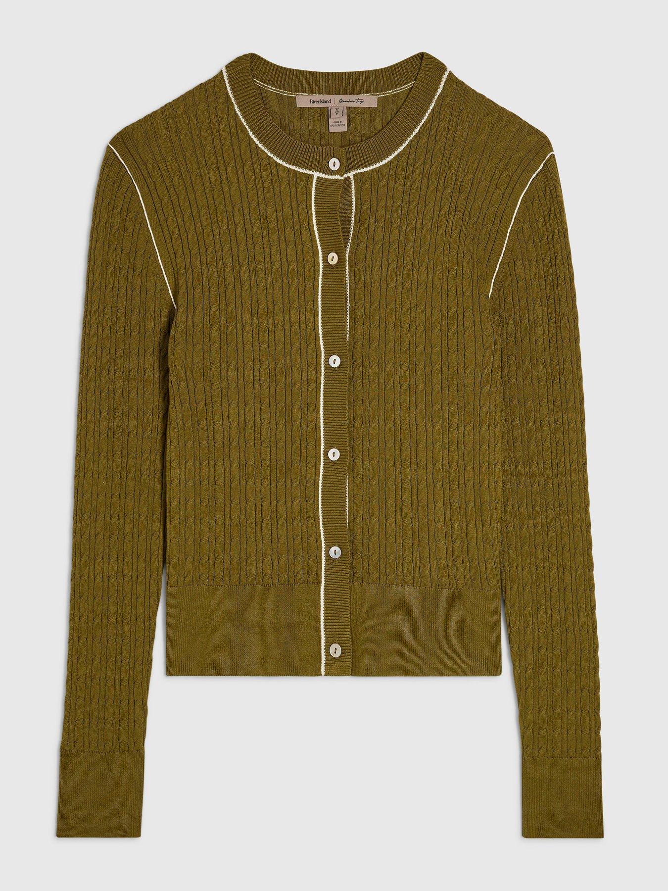Image 5 of 5 of River Island Cable Neat Cardigan - Green