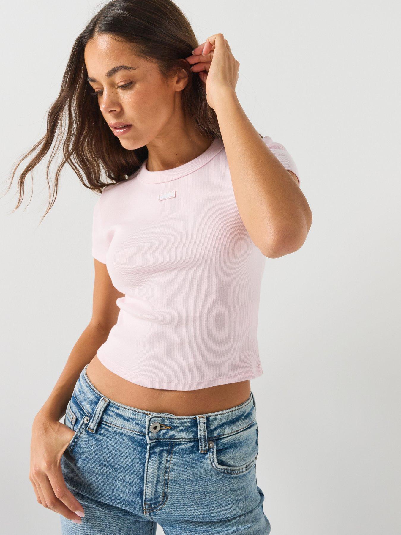 HUGO Slim-fit Cropped T-shirt In Stretch Cotton - Light Pink