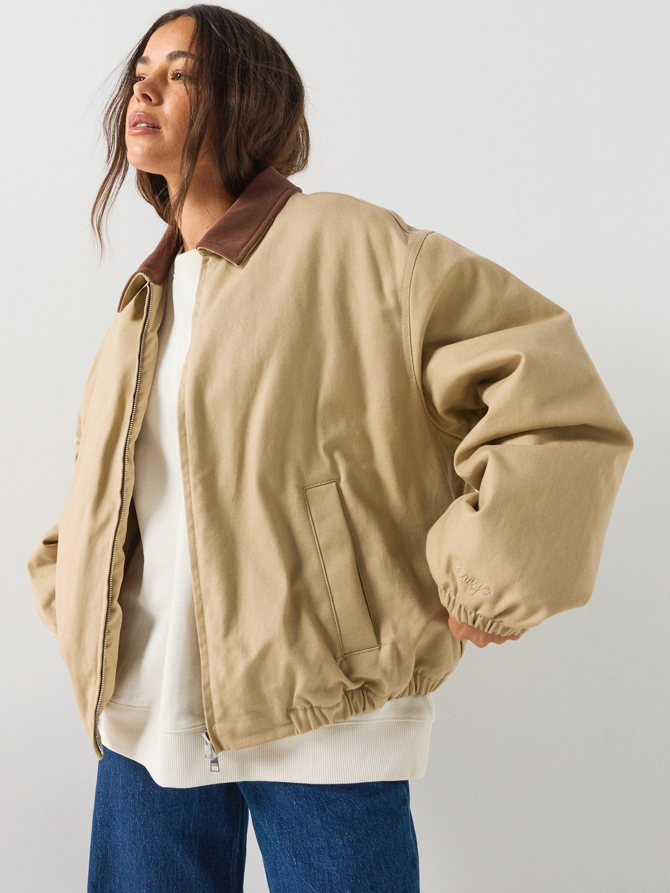 HUGO Stretch-Cotton Jacket With Contrast Corduroy Collar - Beige