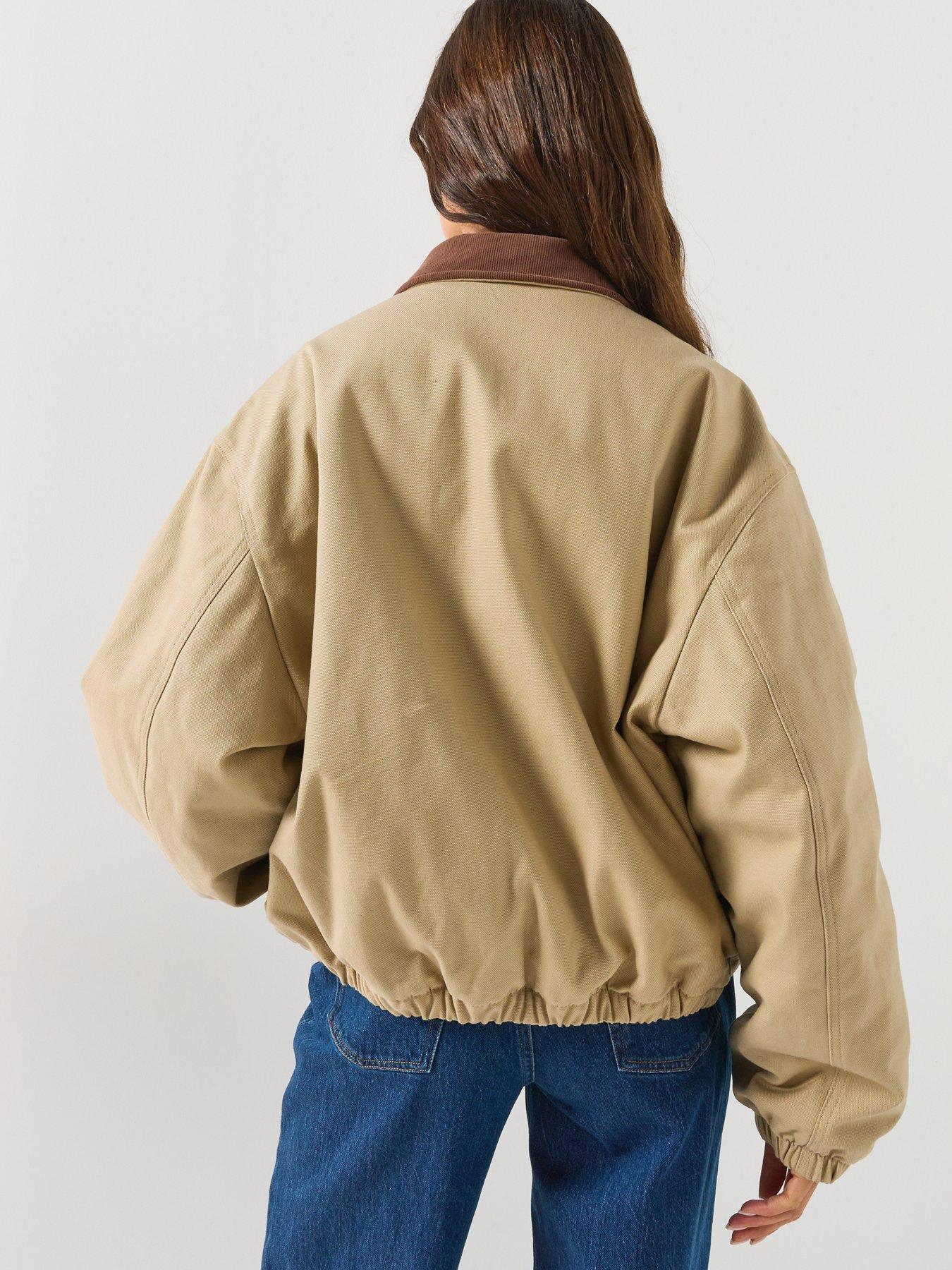 Image 2 of 4 of HUGO Stretch-Cotton Jacket With Contrast Corduroy Collar - Beige