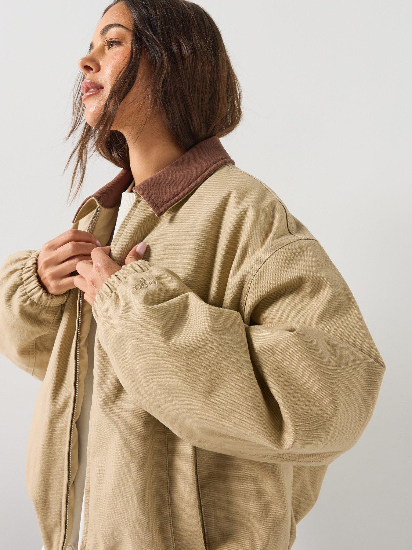 Image 4 of 4 of HUGO Stretch-Cotton Jacket With Contrast Corduroy Collar - Beige