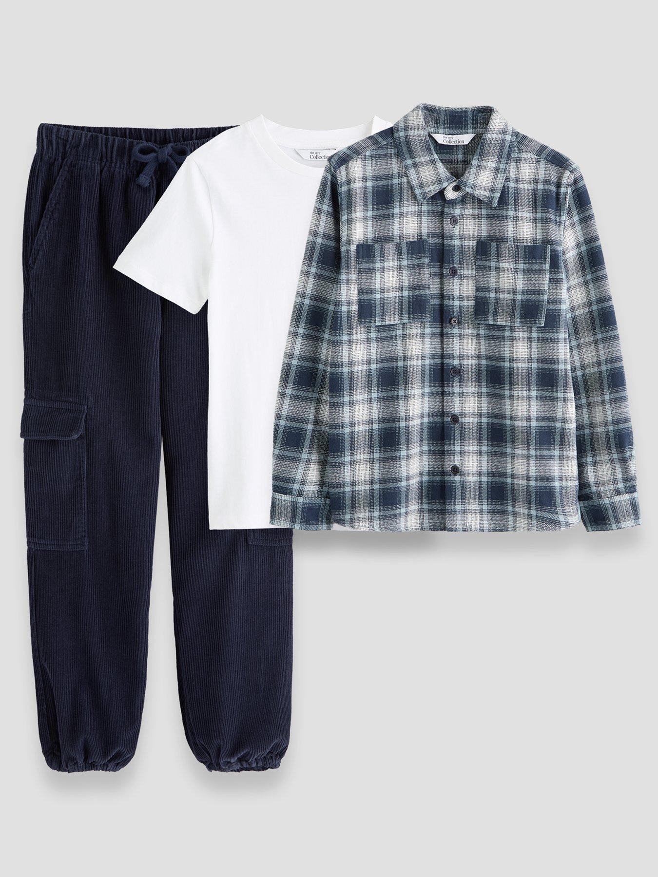The Very Collection Boys Cotton Check Shirt and Trousers Outfit Set - Multi