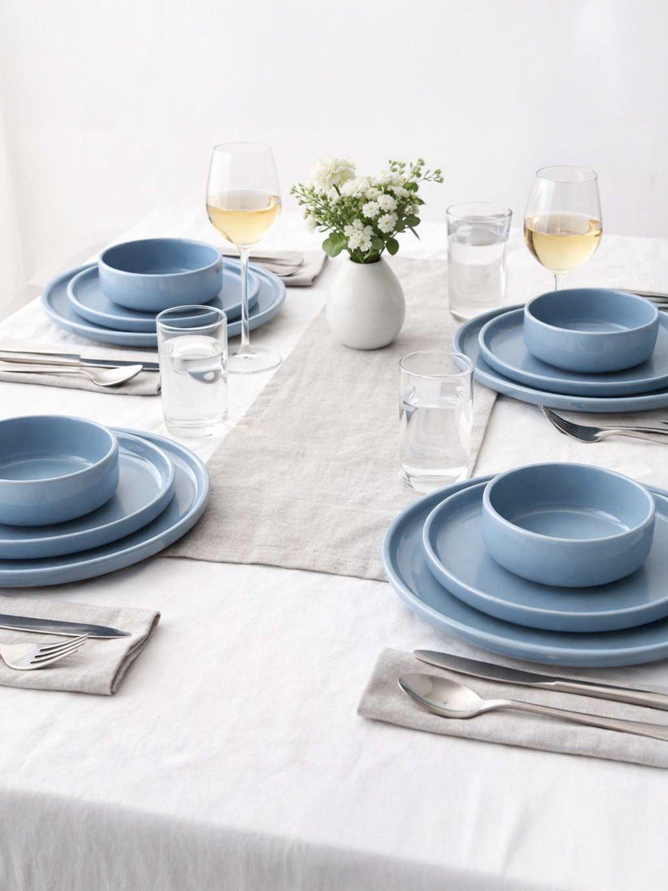 WATERSIDE 12PC PASTEL BLUE LIPPED DINNER SET