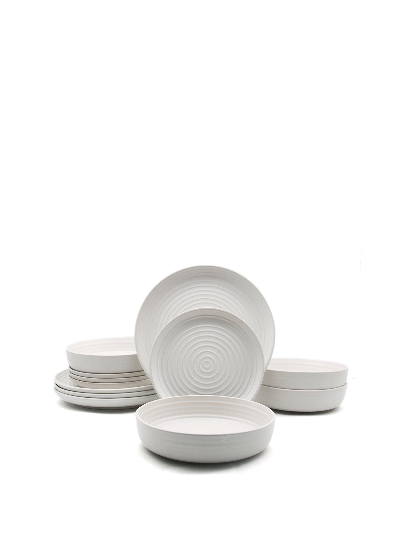 Image 2 of 3 of WATERSIDE 12Pc Cream White Ribbed Dinner Set