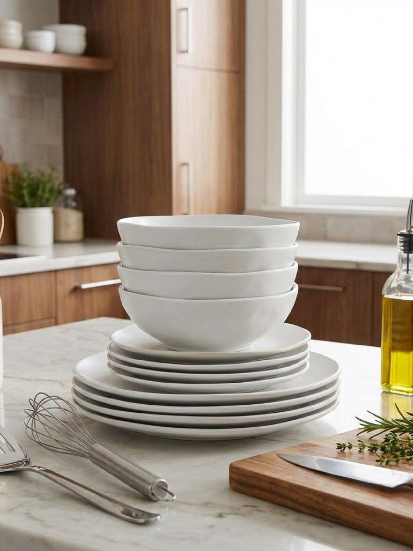 WATERSIDE 12PC WHITE ORGANIC IRREGULAR DINNER SET