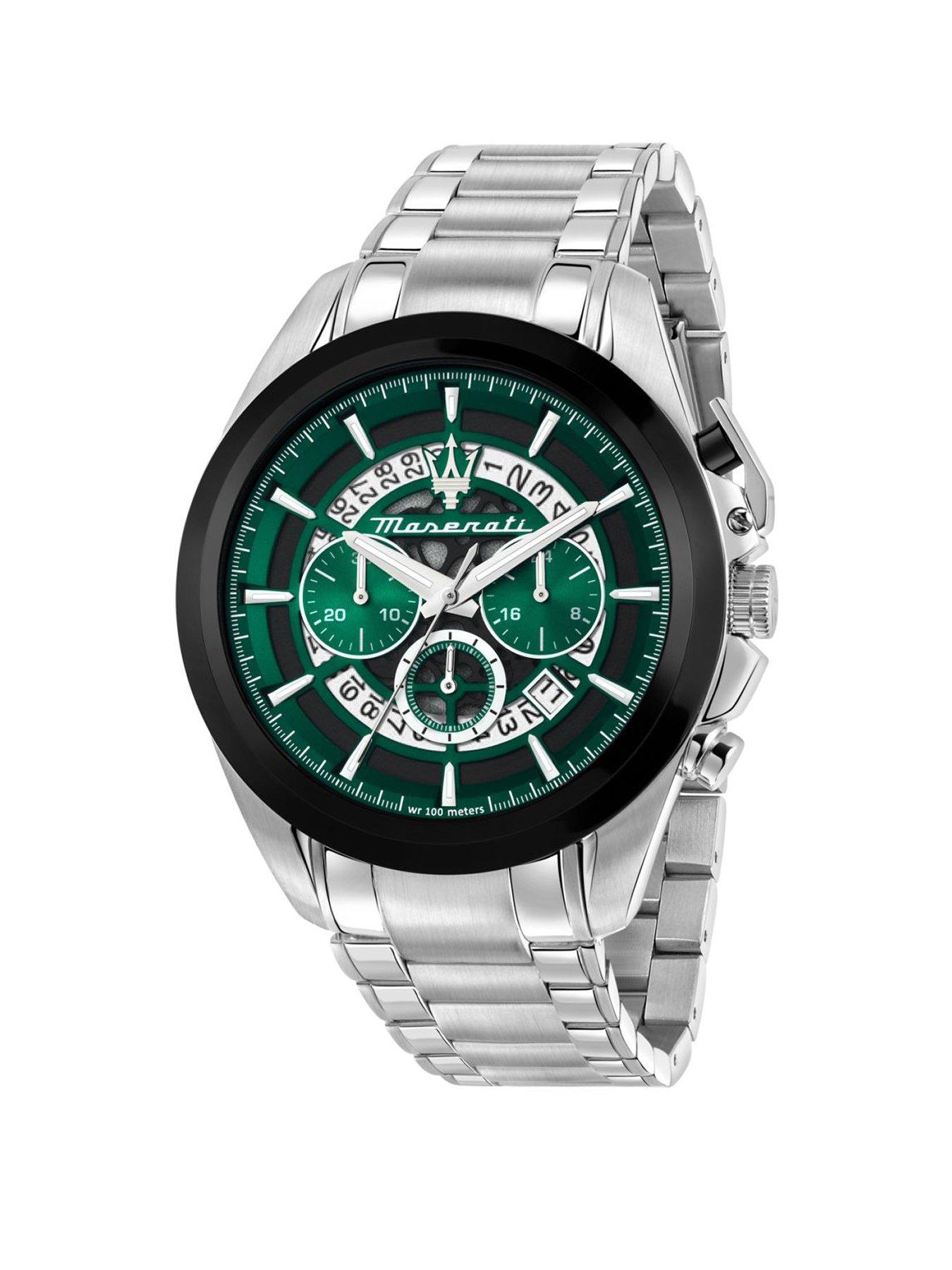 Maserati Traguardo 45mm Chr Green+Blk Dial Ss Br