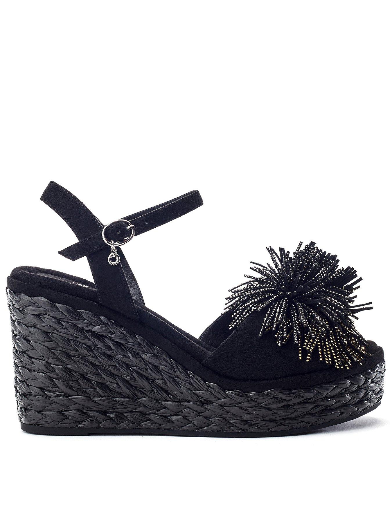 Moda In Pelle Marco Black Alcantara Pom Pom Wedge Sandal