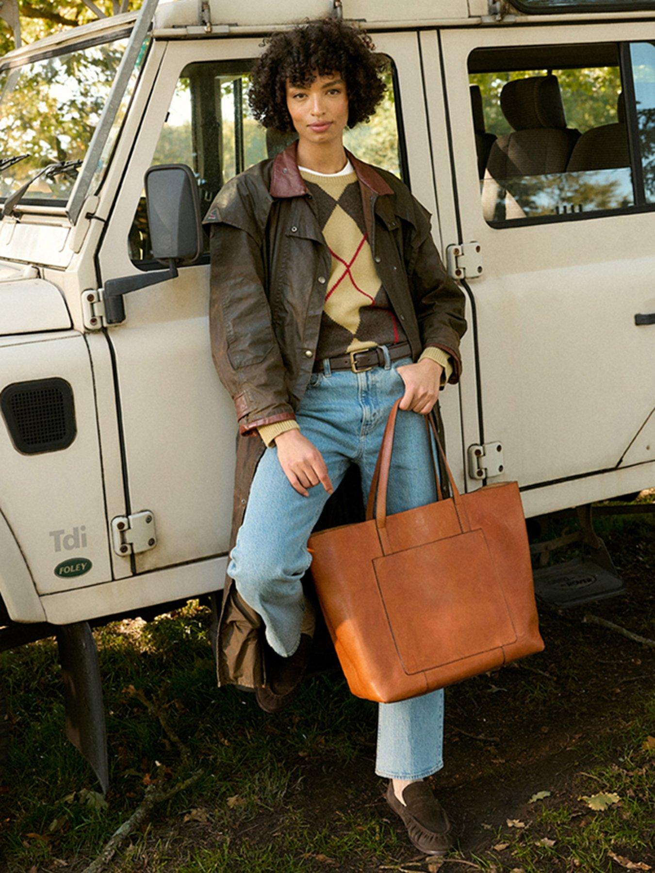 Osprey London The Vintage Santa Fe Leather Tote Bag, Beige, Women