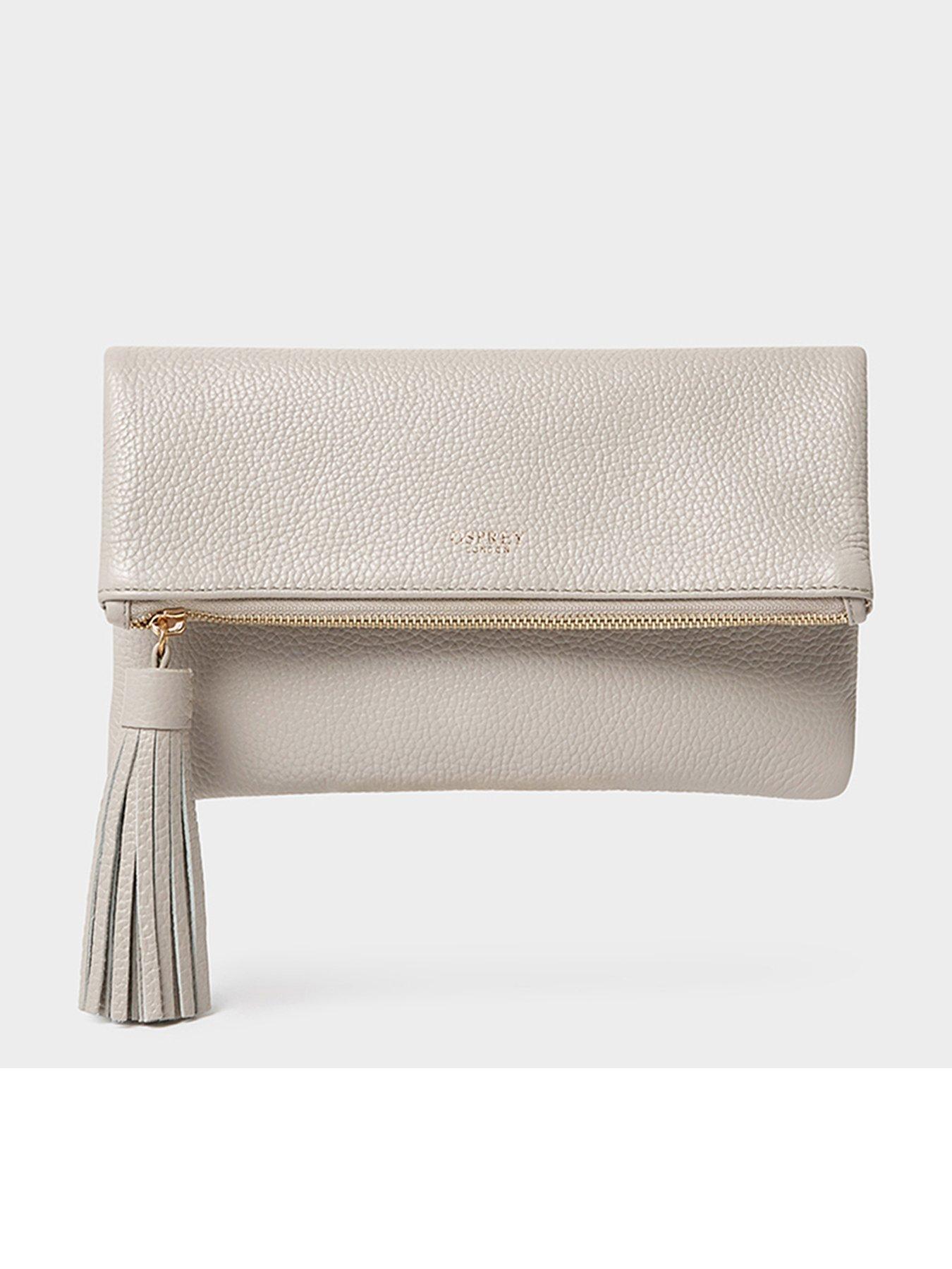 Osprey London The Bexley Leather Clutch Bag, Beige, Women