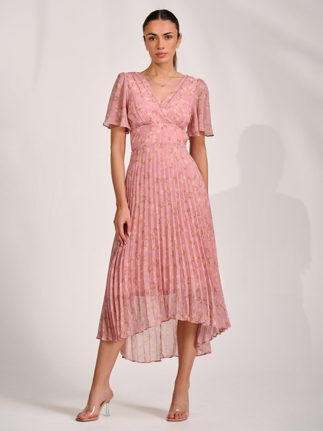 Jolie Moi Chiffon Pleated Maxi Dress - Pink | Very