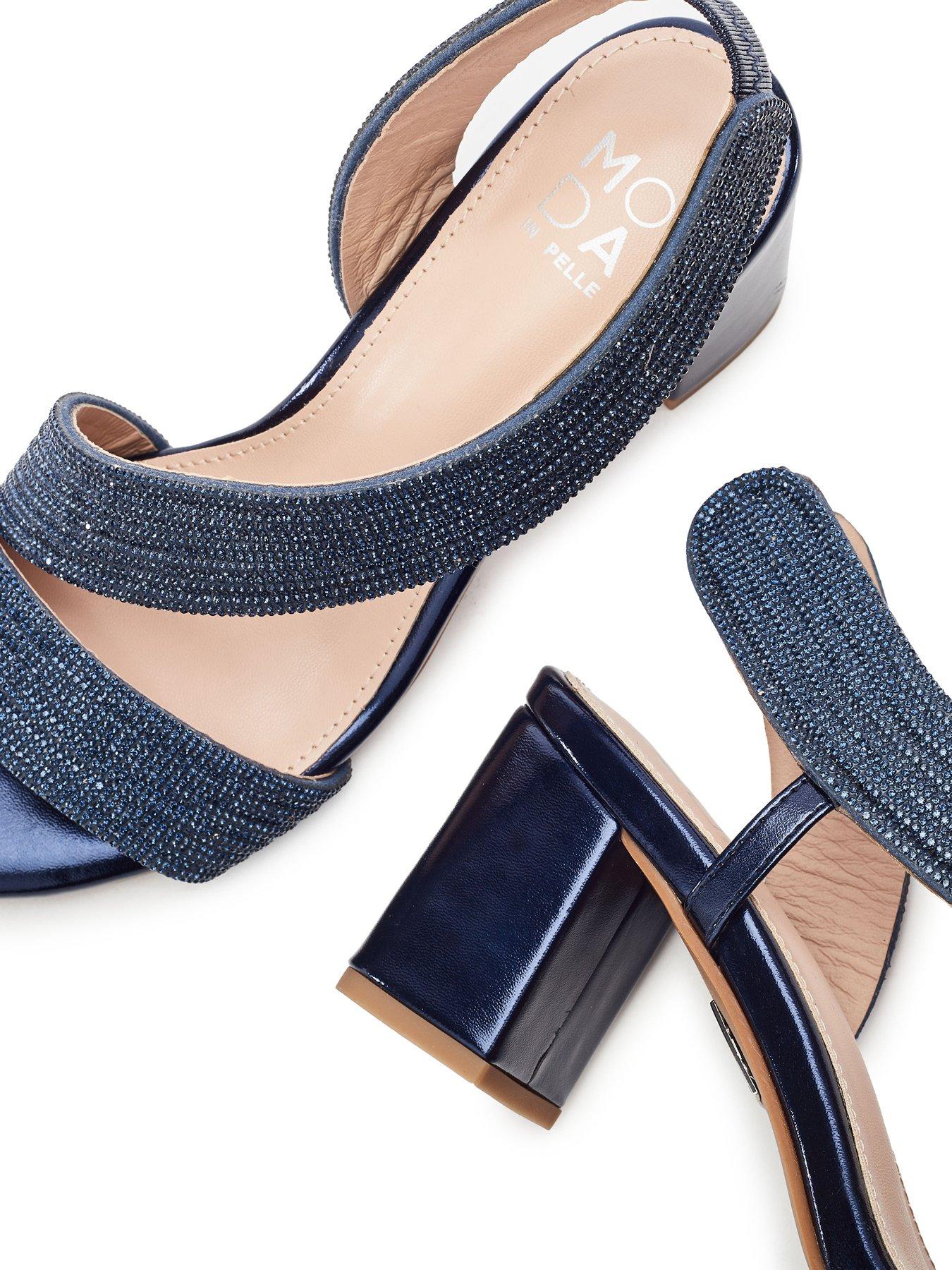 Image 4 of 4 of Moda In Pelle Nikkia Navy Porvair Asymetric Glits Heel Sandal