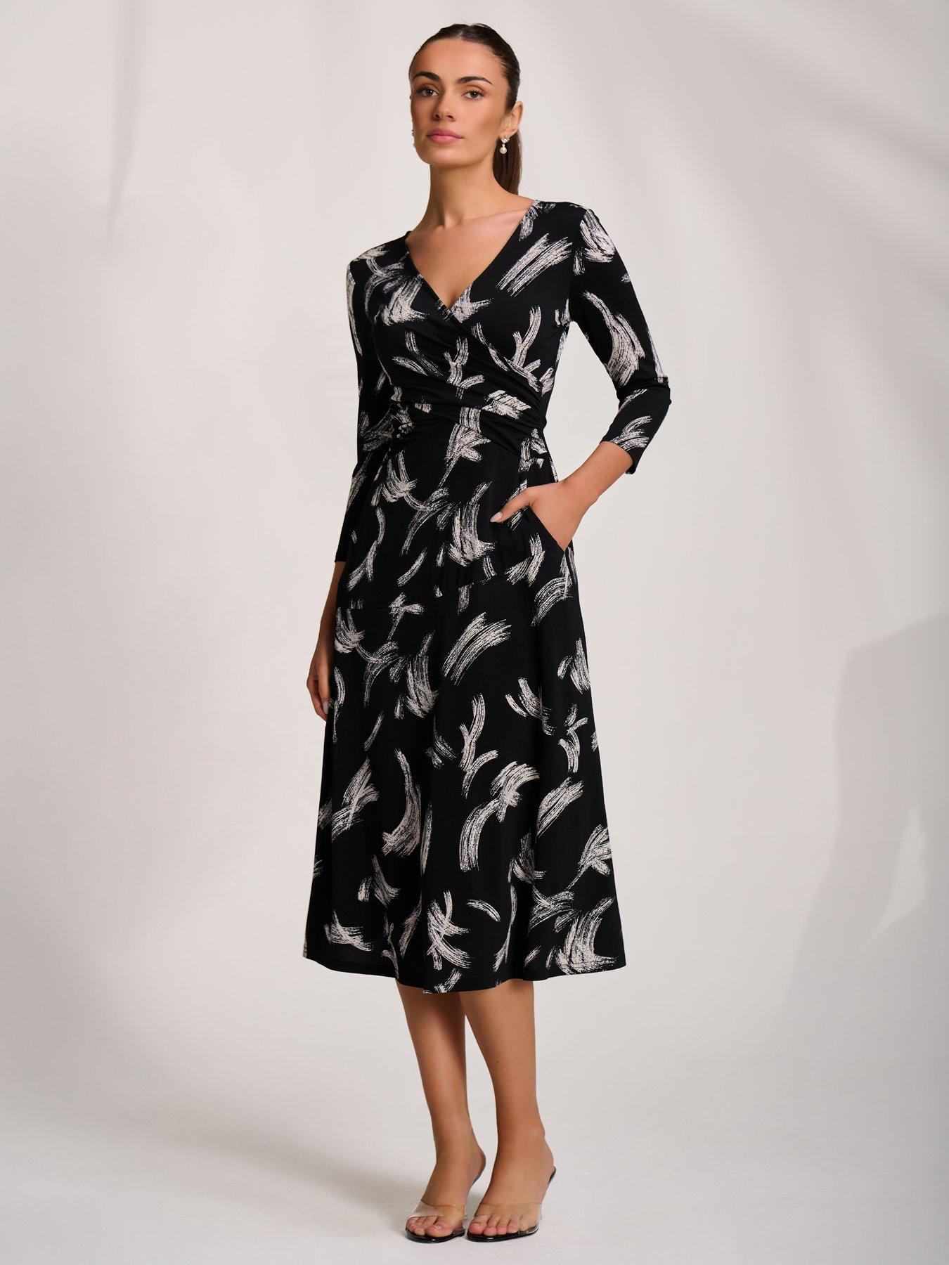 Jolie Moi Fit And Flare Jersey Midi Dress - Black