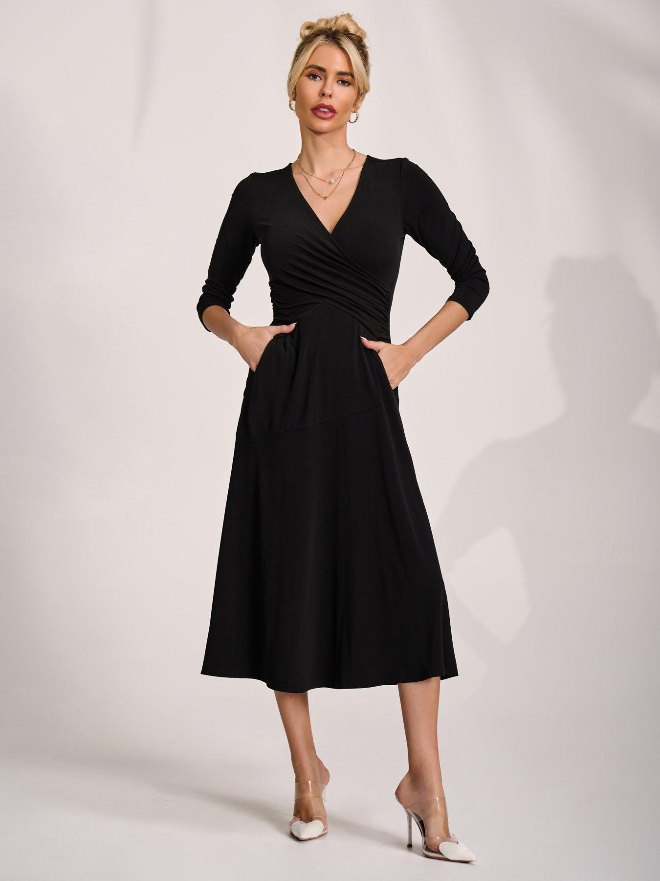 Jolie Moi Fit And Flare Jersey Midi Dress - Black | Very