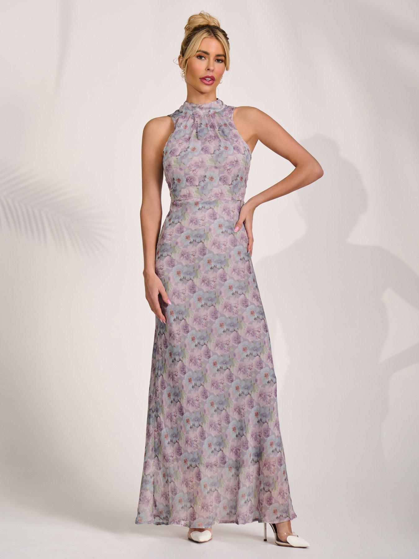 Jolie Moi Chiffon Halter Neck Maxi Dress - Purple | Very