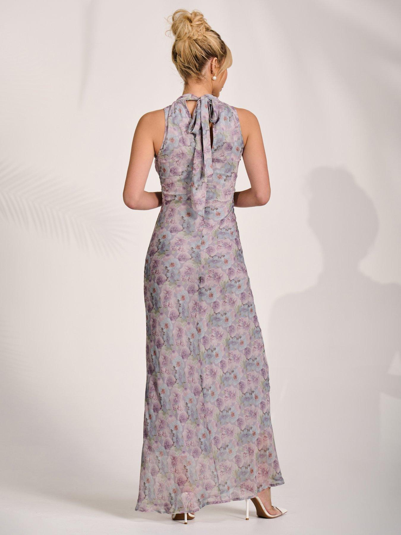 Jolie Moi Chiffon Halter Neck Maxi Dress - Purple