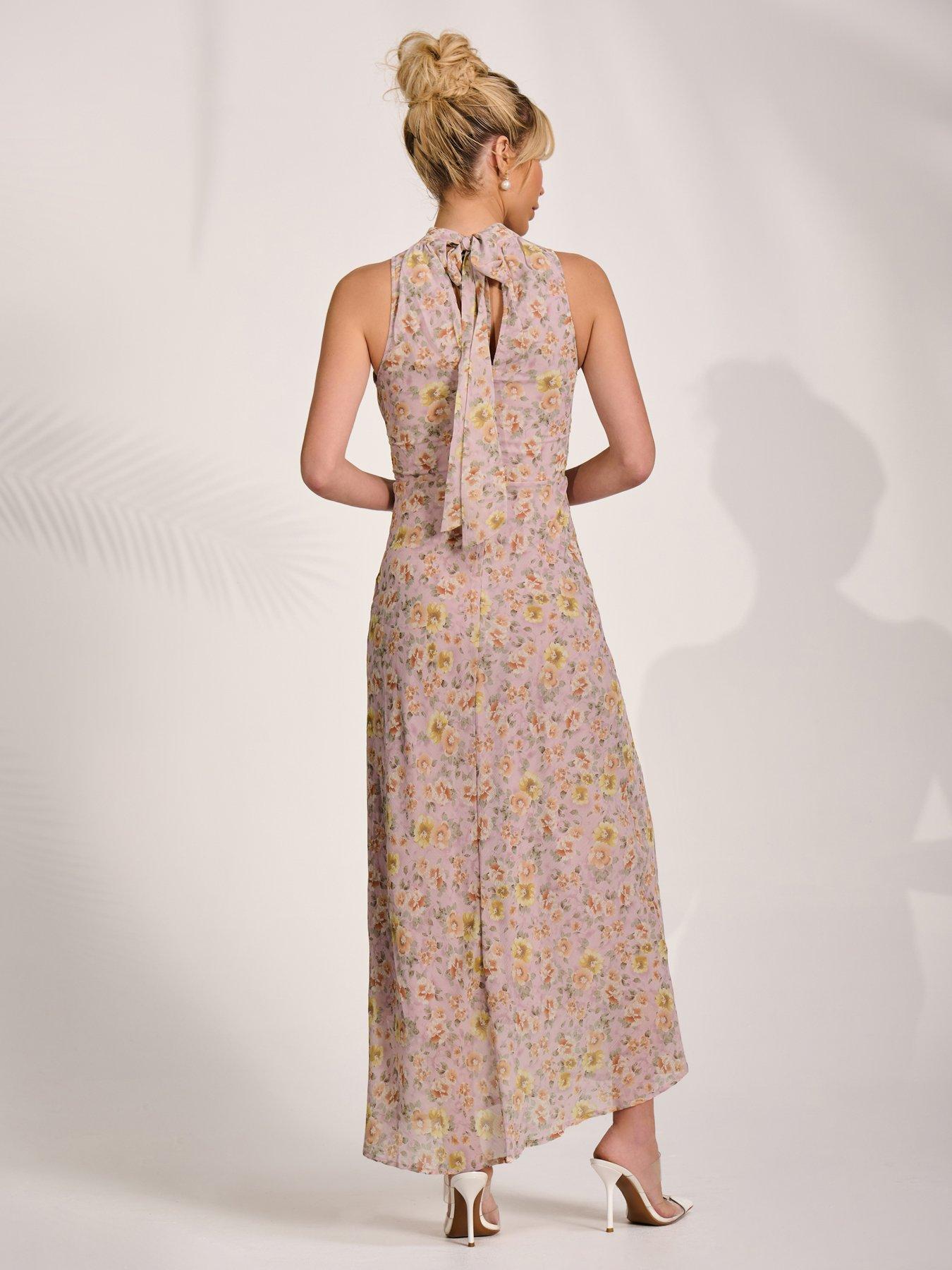 Jolie Moi Sleeveless Chiffon Halterneck Midaxi Dress - Pink | Very