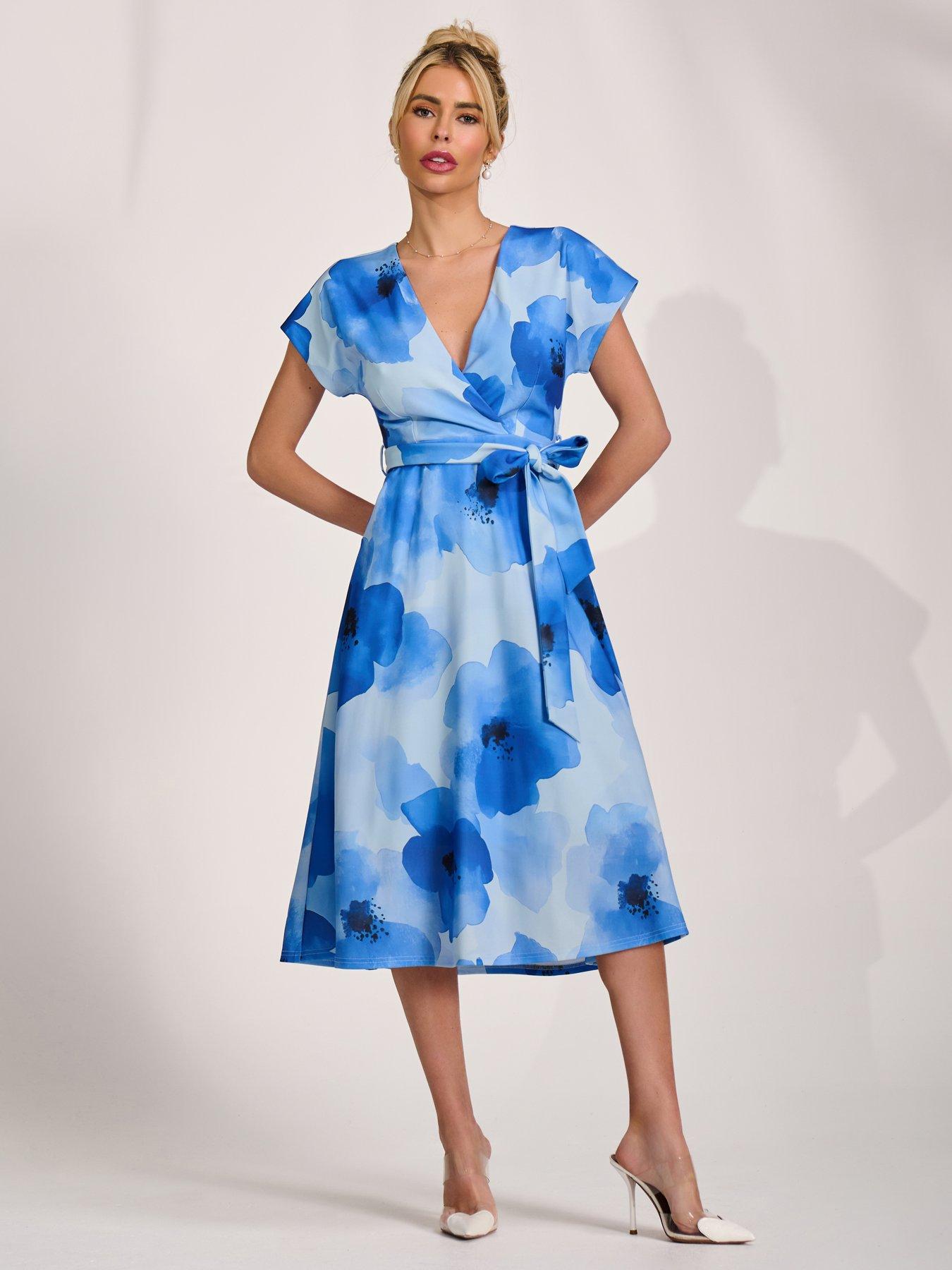 Jolie Moi Kimono Sleeve Print Scuba Midi Dress - Blue | Very
