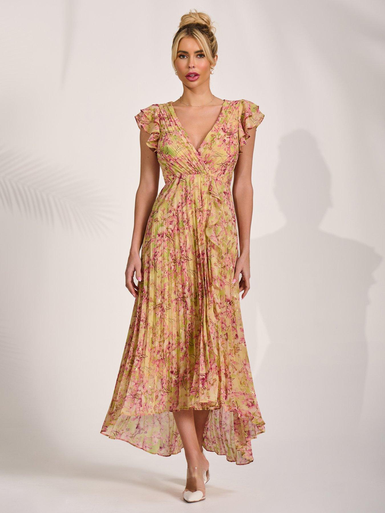 knee length dresses for ladies Blush Halterneck Dipped Hem Midi Dress  AX Paris