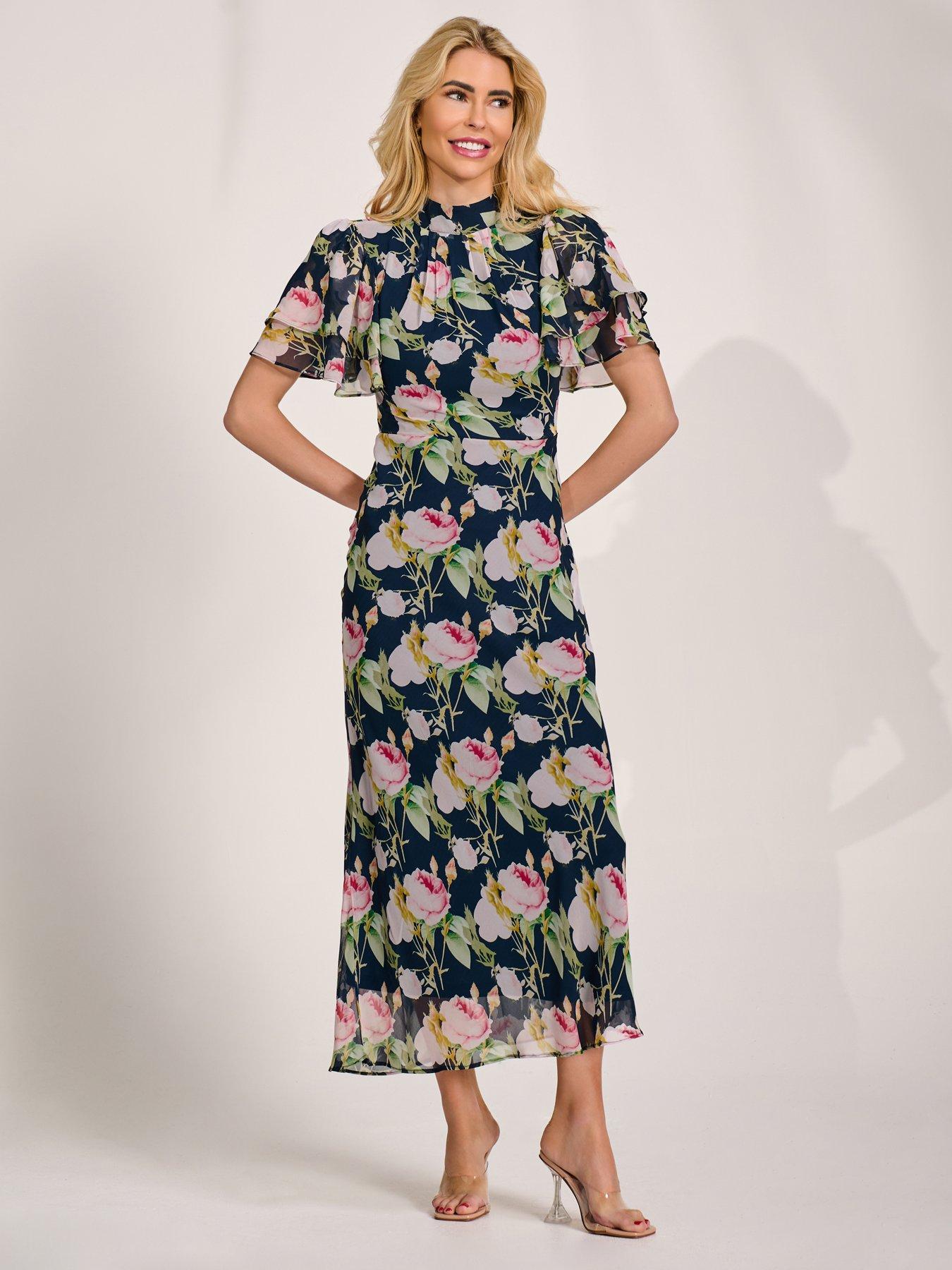 chiffon dress with sleeves uk Mid Length Dress with Chiffon Skirt and Balloon Sleeves. 29806 sizes 12