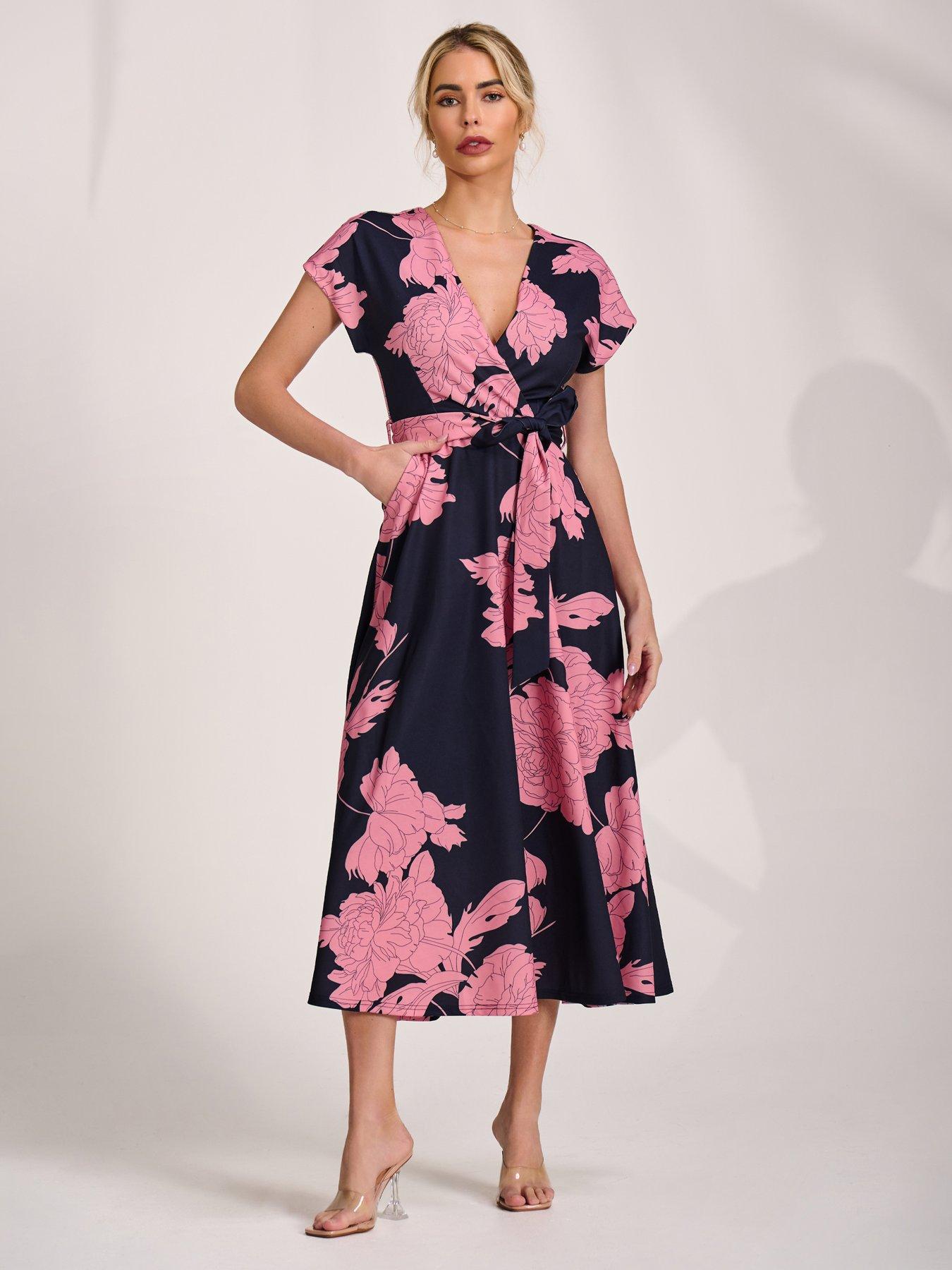 Jolie Moi Kimono Sleeve Print Scuba Midaxi Dress - Pink | Very