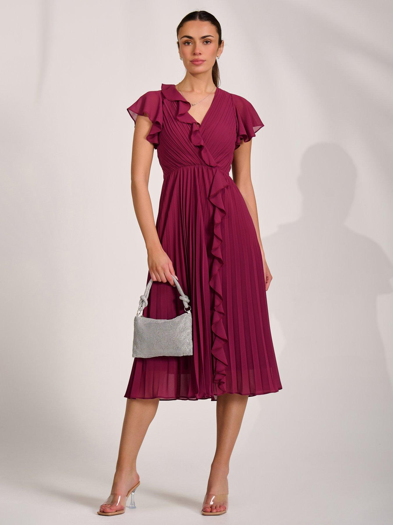 Jolie Moi Ruffle Pleated Chiffon Midi Dress - Red